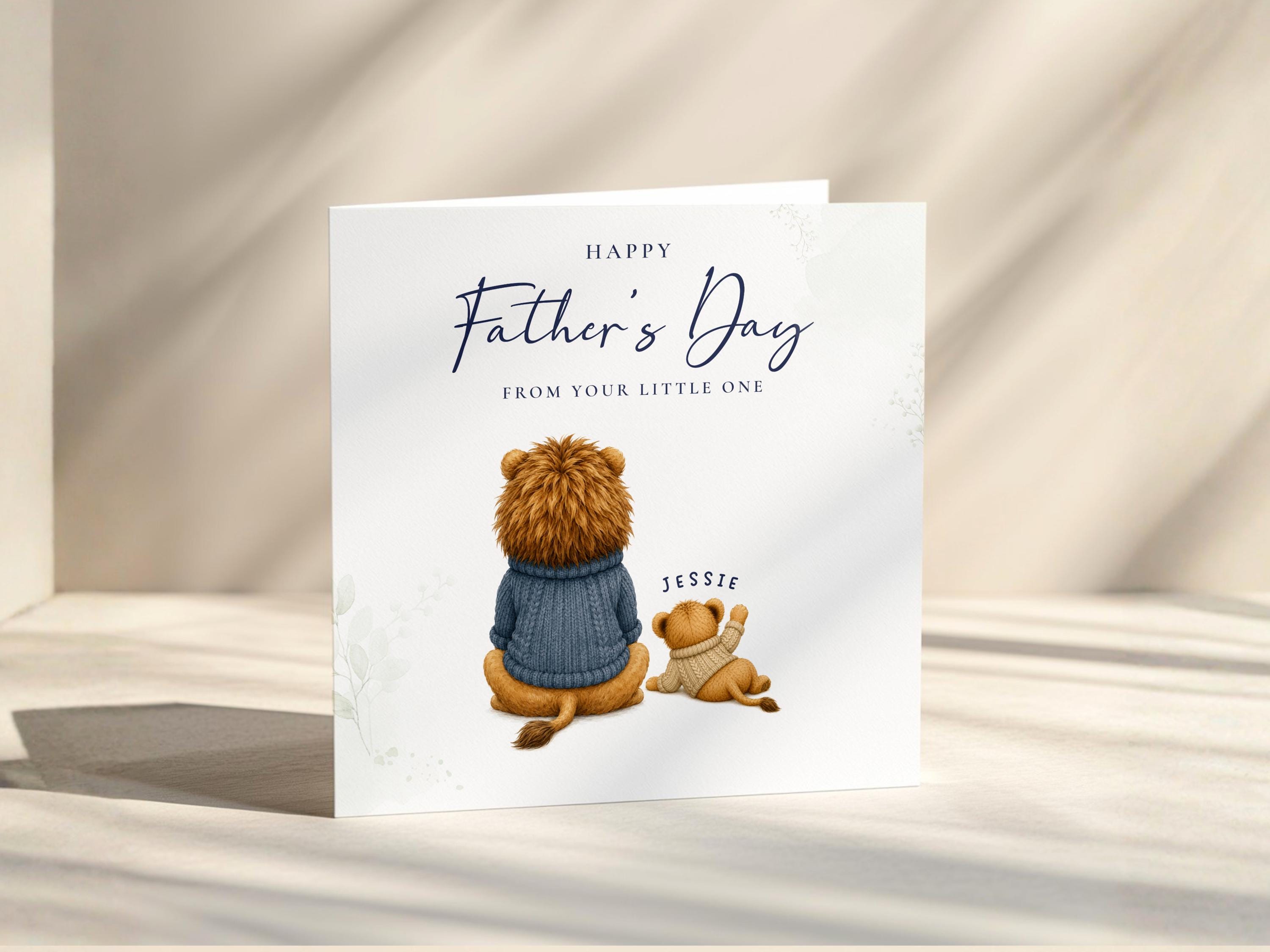 Personalised Father’s Day Card From Children With Lion Dad, Cubs And Kids Names