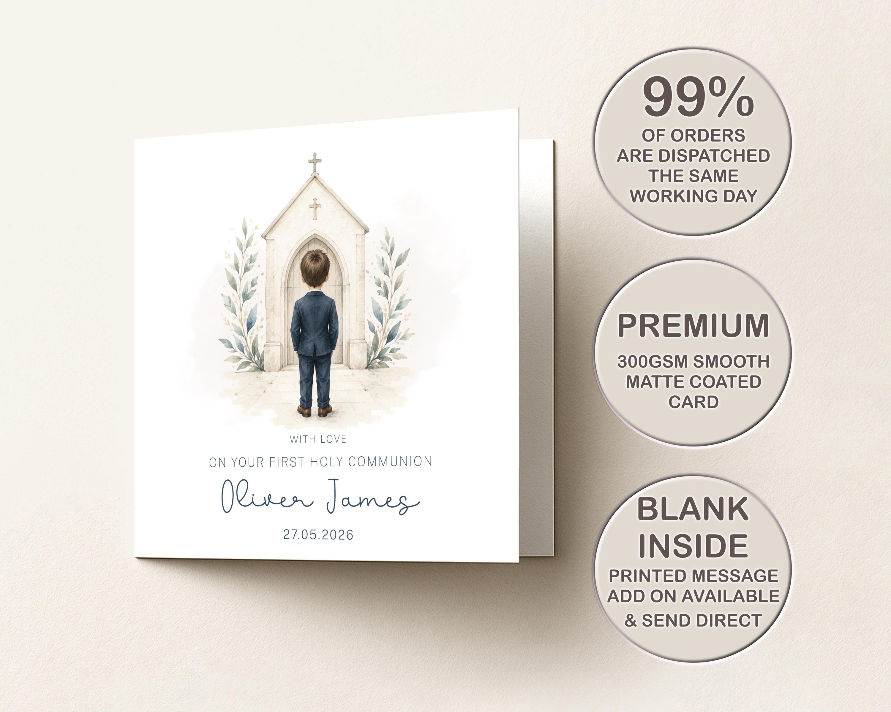 First Holy Communion Card Personalised For Boy Son Grandson Godson Nephew Name Date