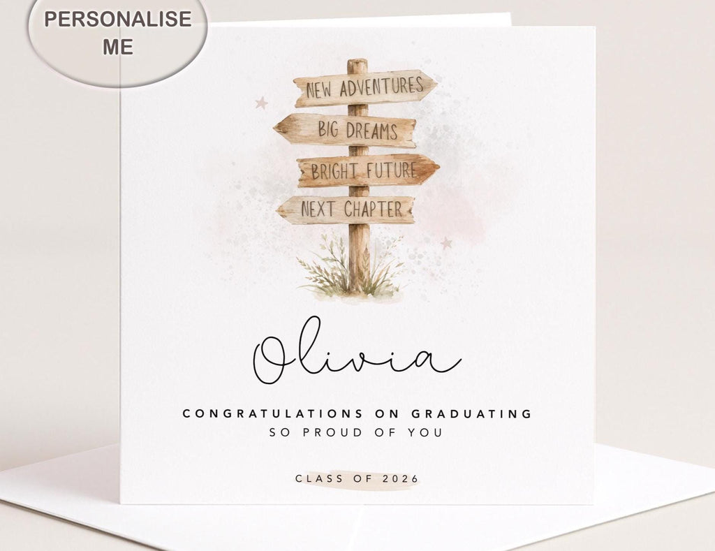Personalised Graduation Card For Daughter, Son, Granddaughter, Grandson: Class 2026 New Chapter, Signpost Keepsake