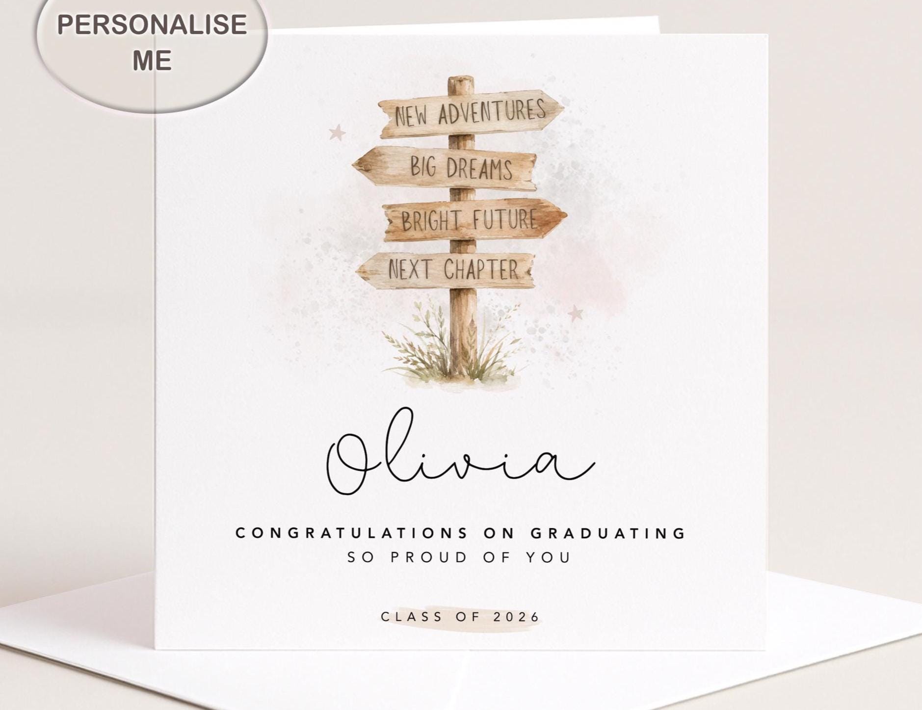 Personalised Graduation Card For Daughter, Son, Granddaughter, Grandson: Class 2026 New Chapter, Signpost Keepsake