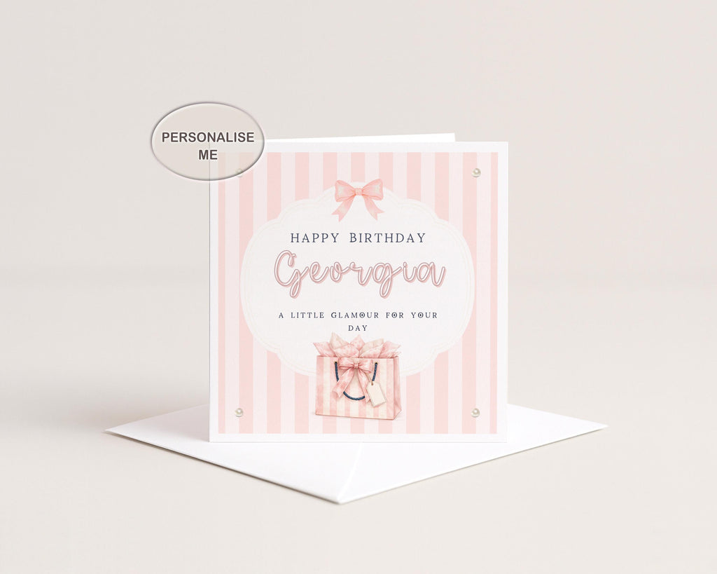Personalised Birthday Card for Daughter, Granddaughter, Niece, Sister, Friend – Pearl Embellished Gift Bag Design