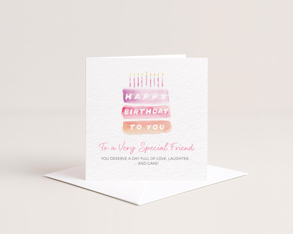 Friend Birthday Card Personalised For Special Friend Bestie Female Pink Layered Cake With Candles