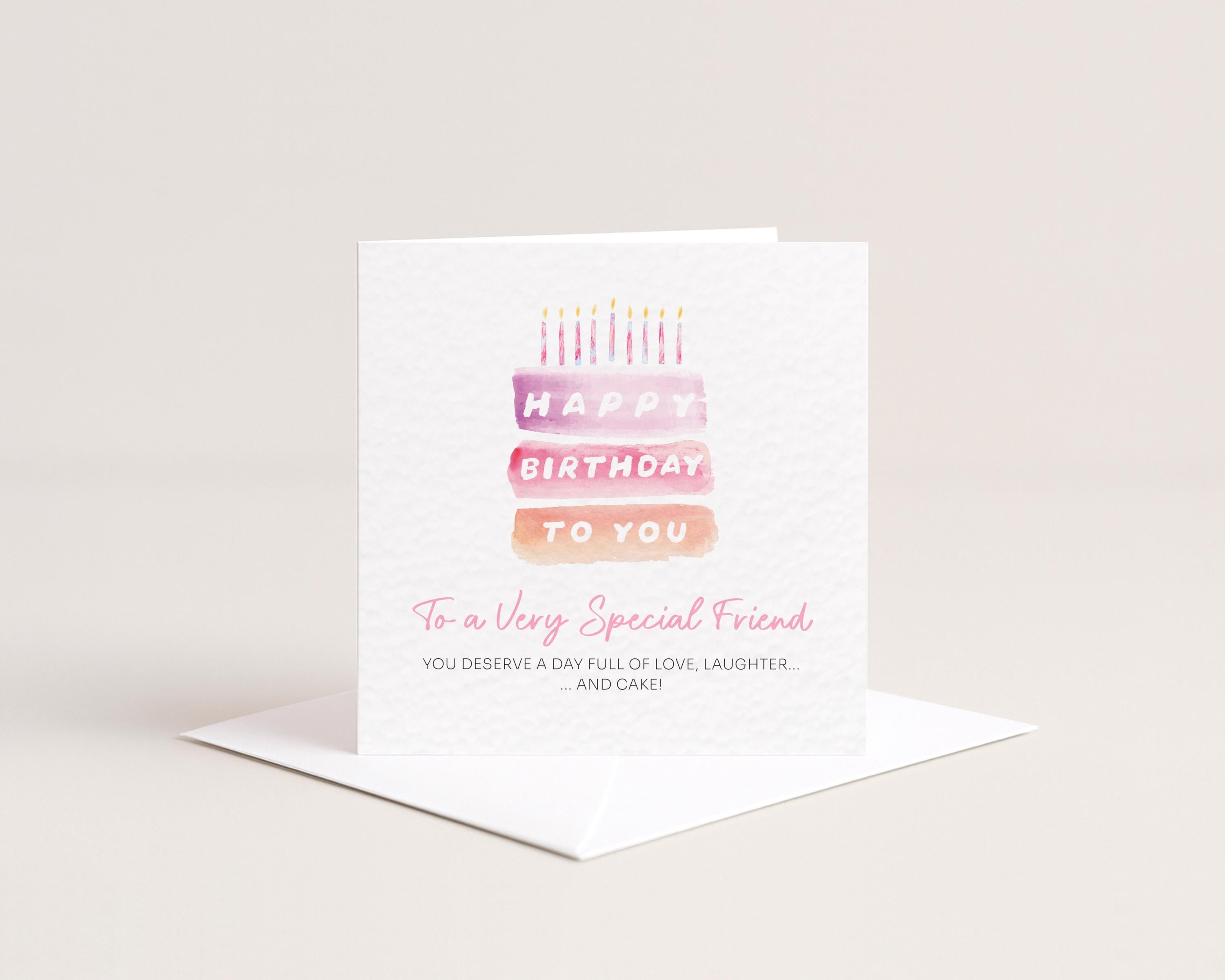 Friend Birthday Card Personalised For Special Friend Bestie Female Pink Layered Cake With Candles