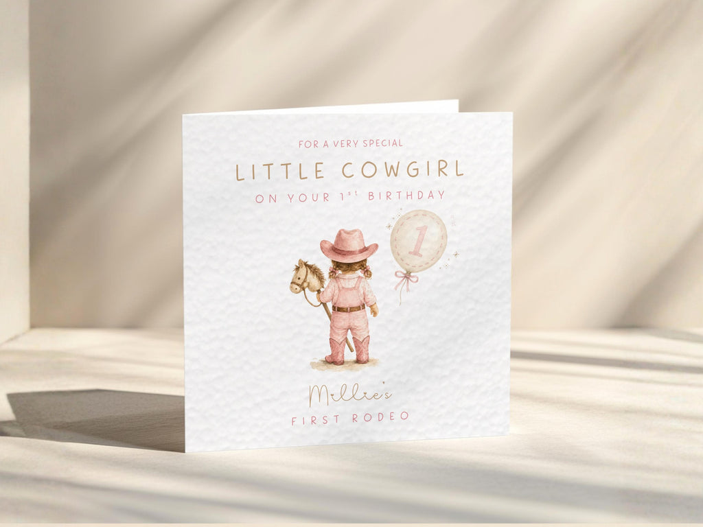 1st Birthday Card Personalised First Rodeo For Baby Girl: Daughter, Granddaughter One Year