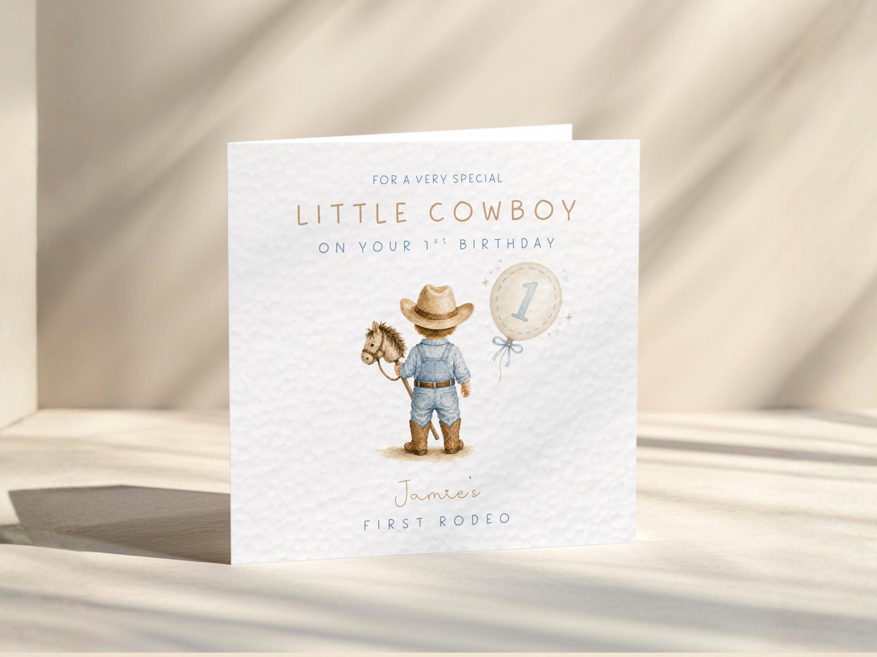 1st Birthday Card Personalised First Rodeo For Baby Boy or Baby Girl, Son, Daughter