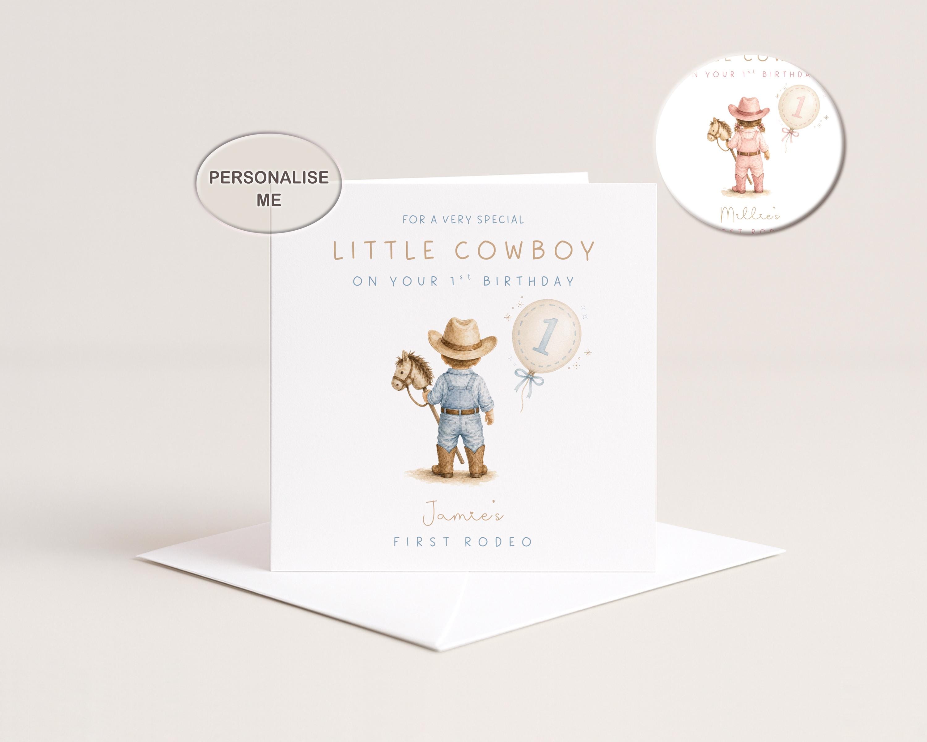 1st Birthday Card Personalised First Rodeo For Baby Boy or Baby Girl, Son, Daughter