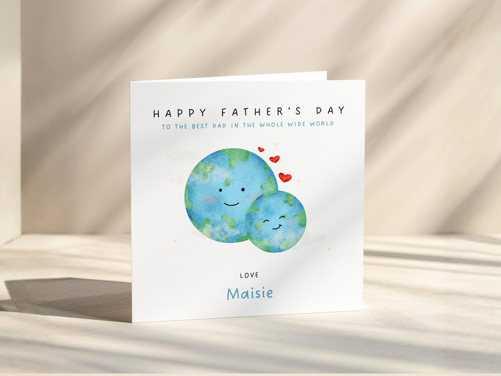 Personalised Father's Day Card, Daddy Whole Wide World Design, From Children