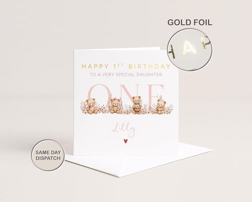 1st Birthday Card for Daughter | Personalised Age 1 2 3 4 | Goddaughter, Niece | Foiled