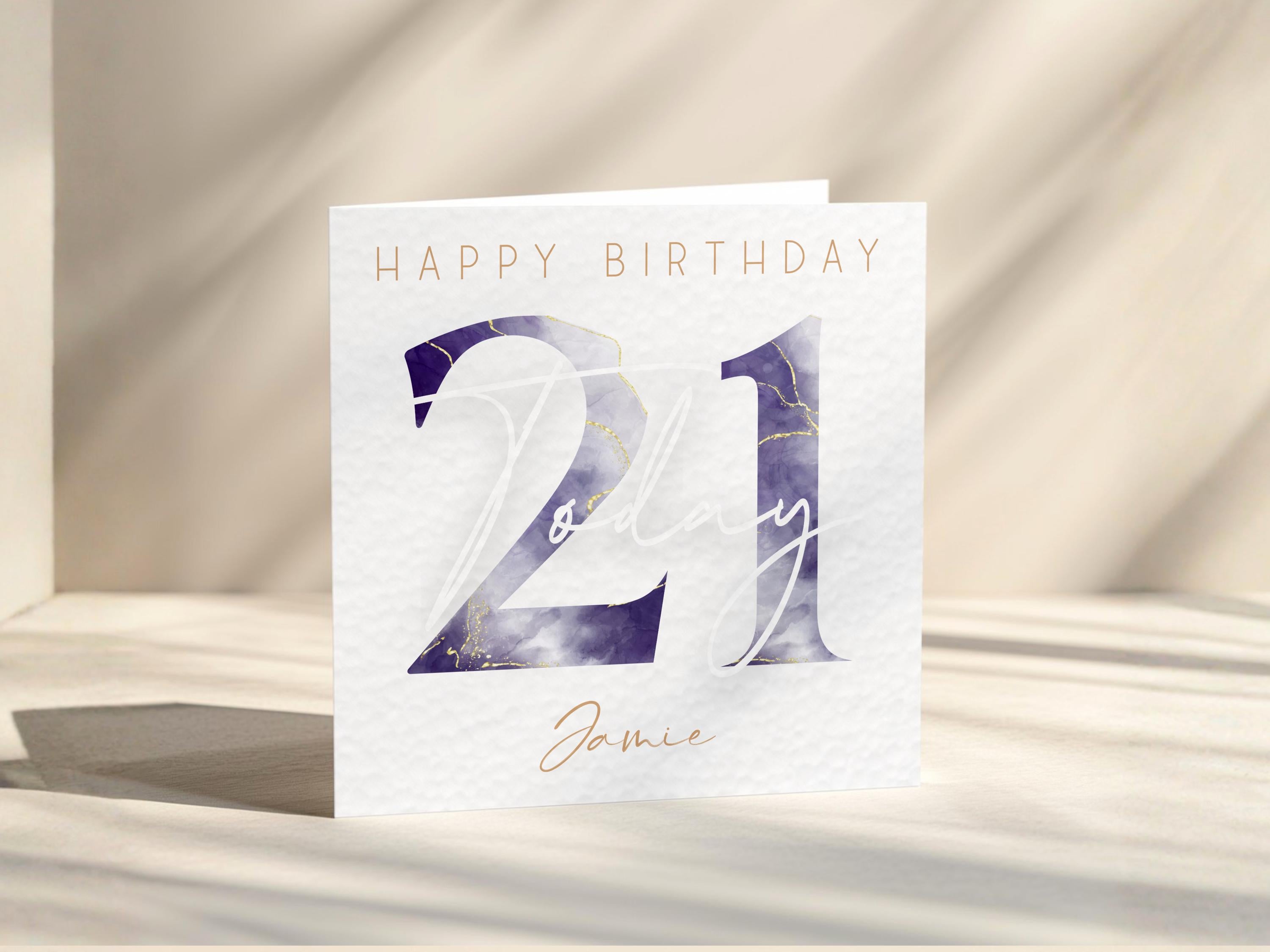 Personalised Watercolour Age Birthday Card: Blue Gold Name Customisation