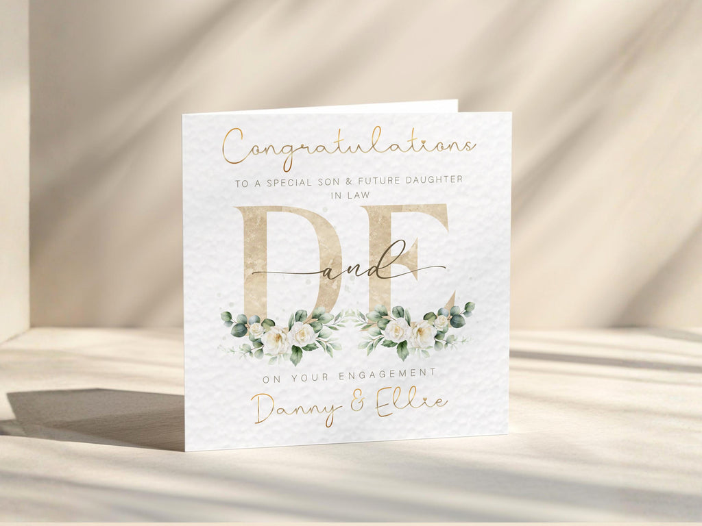 Personalised Engagement Card for Couple, Gold Foil Names, Congratulations
