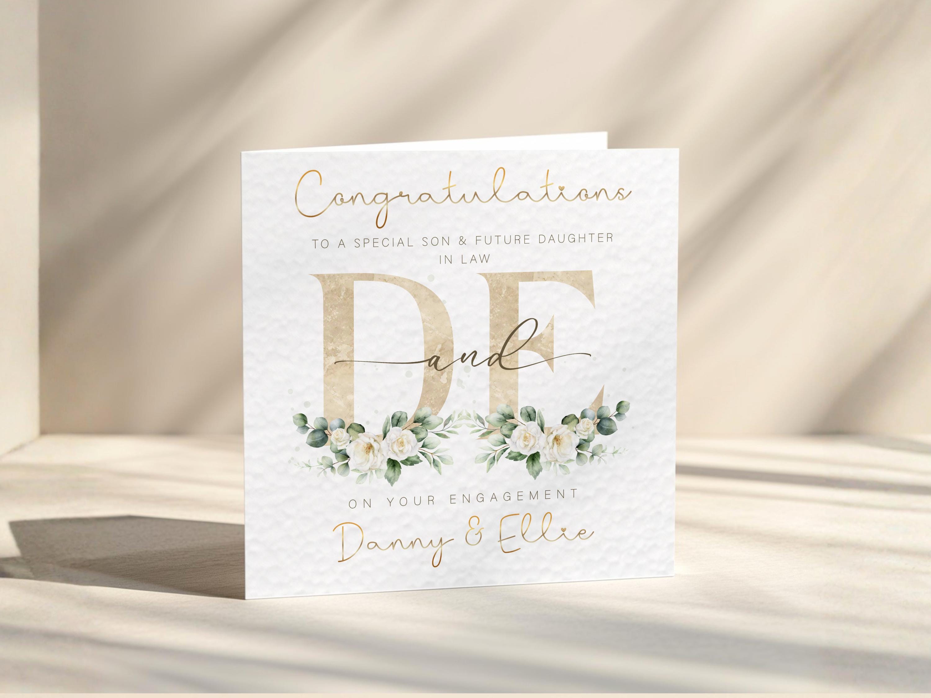 Personalised Engagement Card for Couple, Gold Foil Names, Congratulations