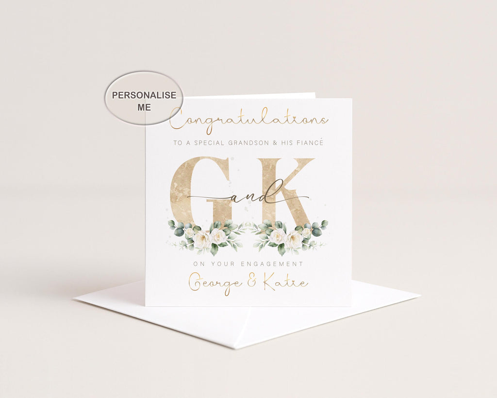 Personalised Engagement Card for Couple, Gold Foil Names, Congratulations