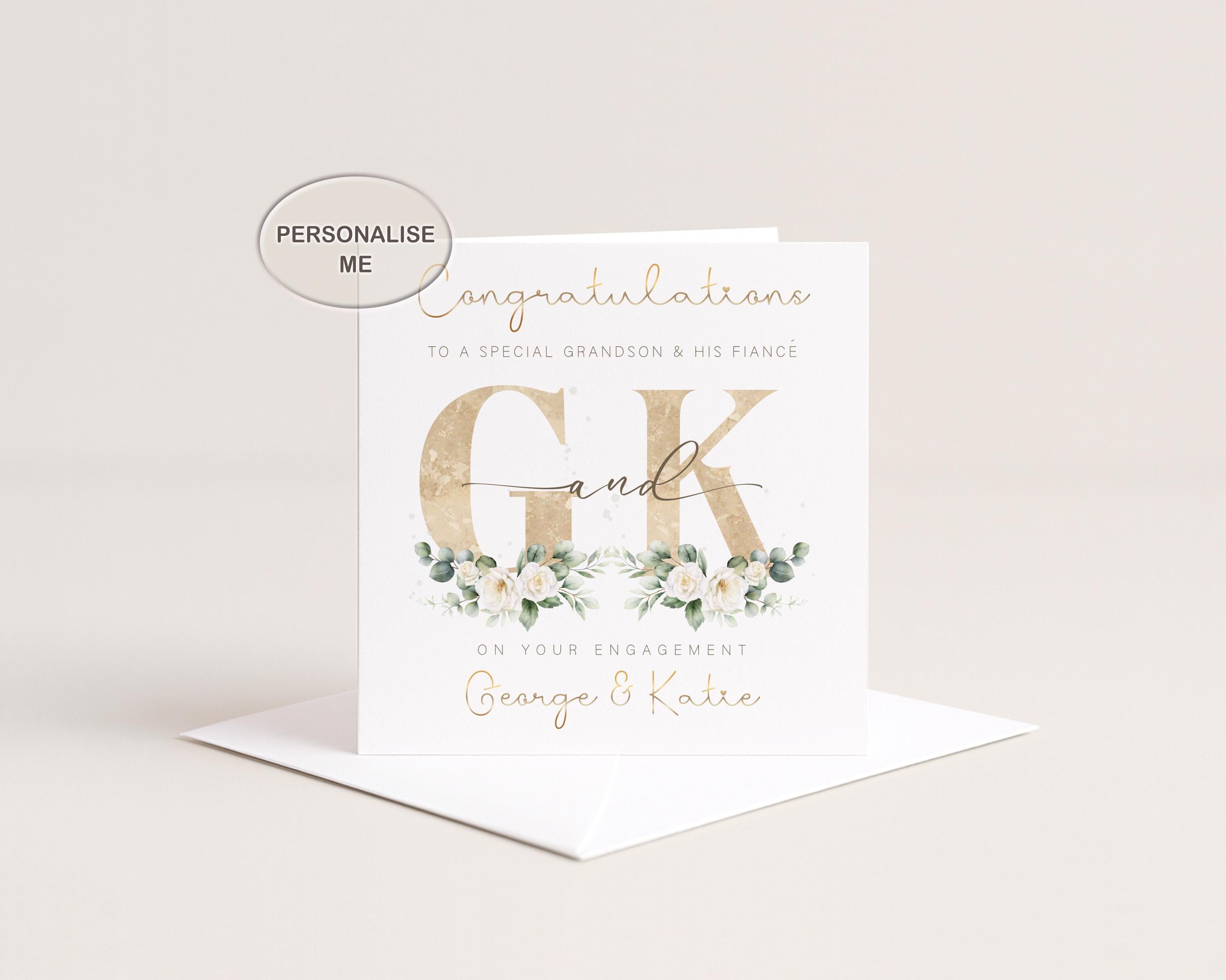 Personalised Engagement Card for Couple, Gold Foil Names, Congratulations