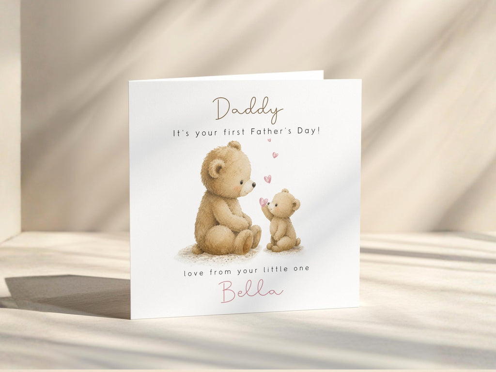 Daddy's First Father’s Day Card Teddy Bear, New Dad From Baby Personalised Custom Name