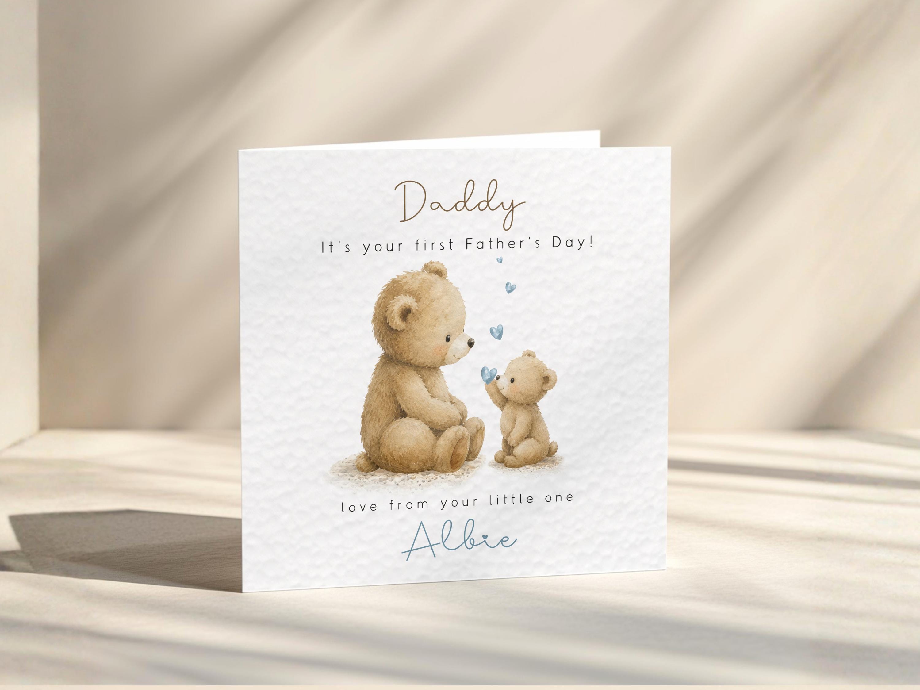 Daddy's First Father’s Day Card Teddy Bear, New Dad From Baby Personalised Custom Name