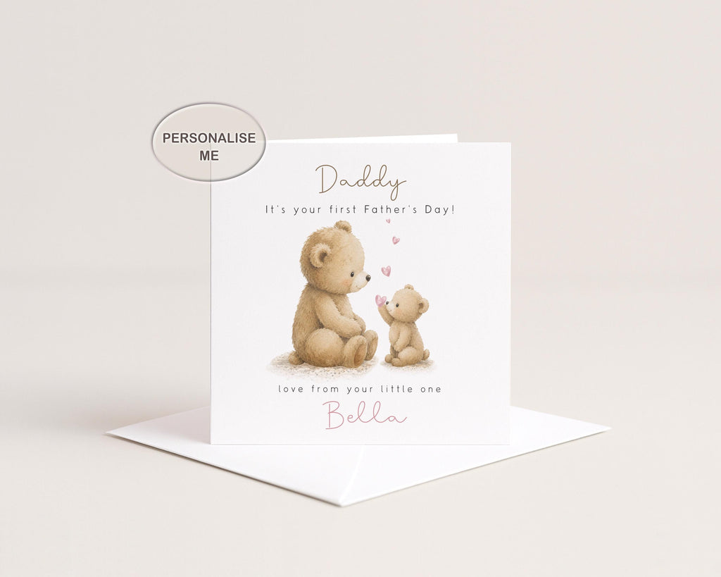 Daddy's First Father’s Day Card Teddy Bear, New Dad From Baby Personalised Custom Name