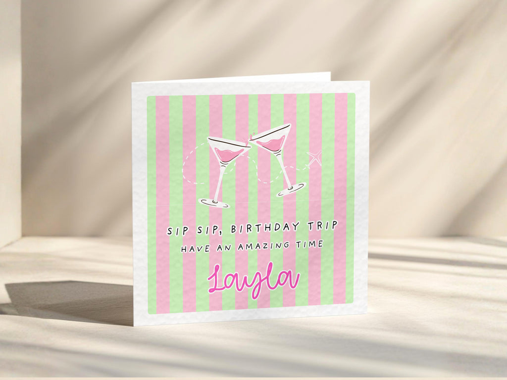 Personalised Birthday Card For Friend, Sister Or Daughter Going On A Holiday With Cocktails