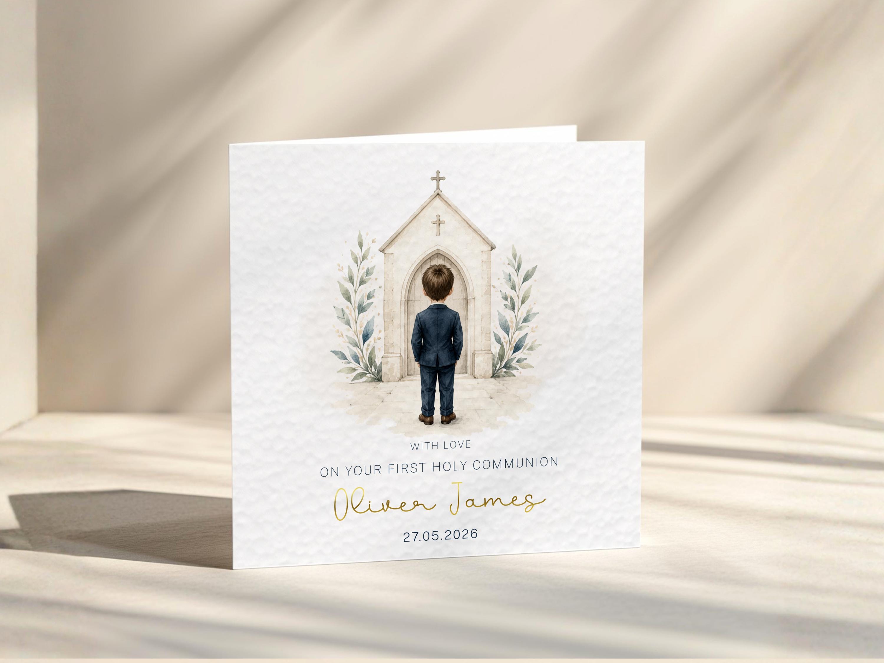 First Holy Communion Card Personalised For Boy Son Grandson Godson Nephew Name Date