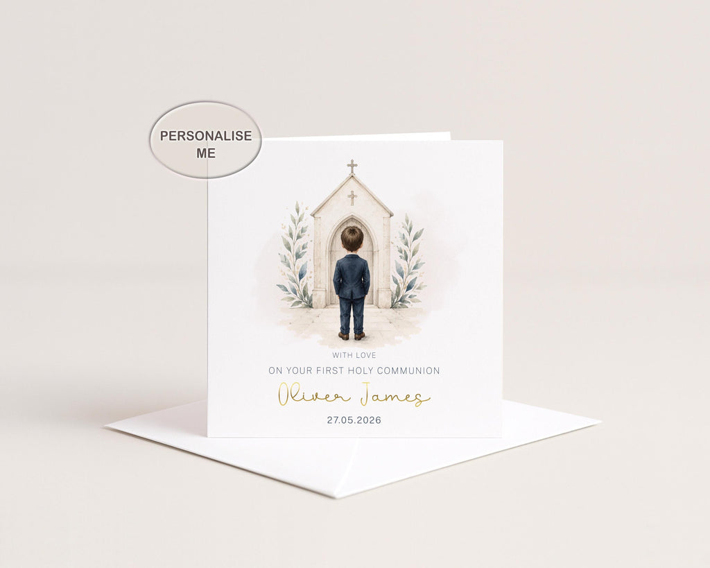 First Holy Communion Card Personalised For Boy Son Grandson Godson Nephew Name Date