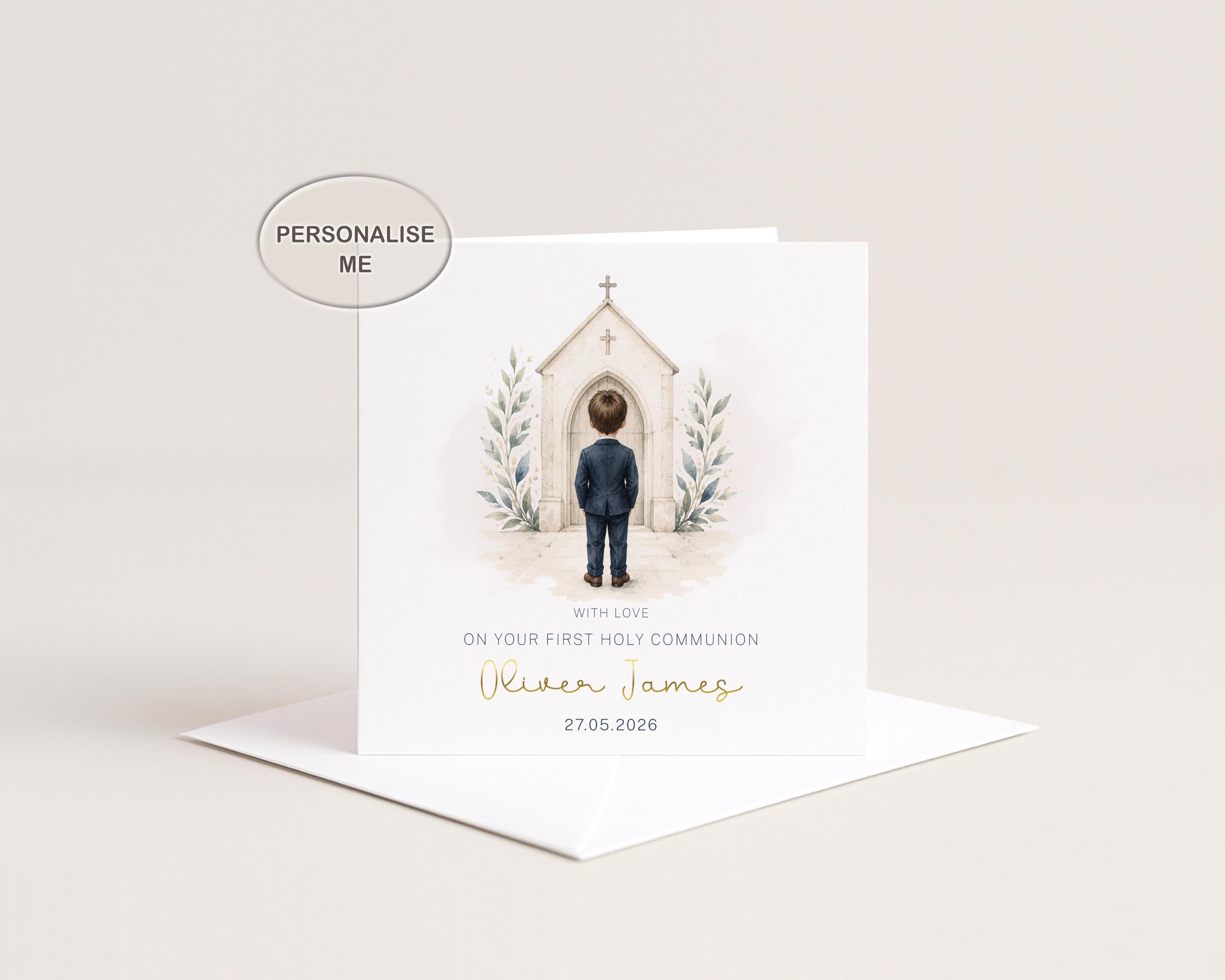 First Holy Communion Card Personalised For Boy Son Grandson Godson Nephew Name Date