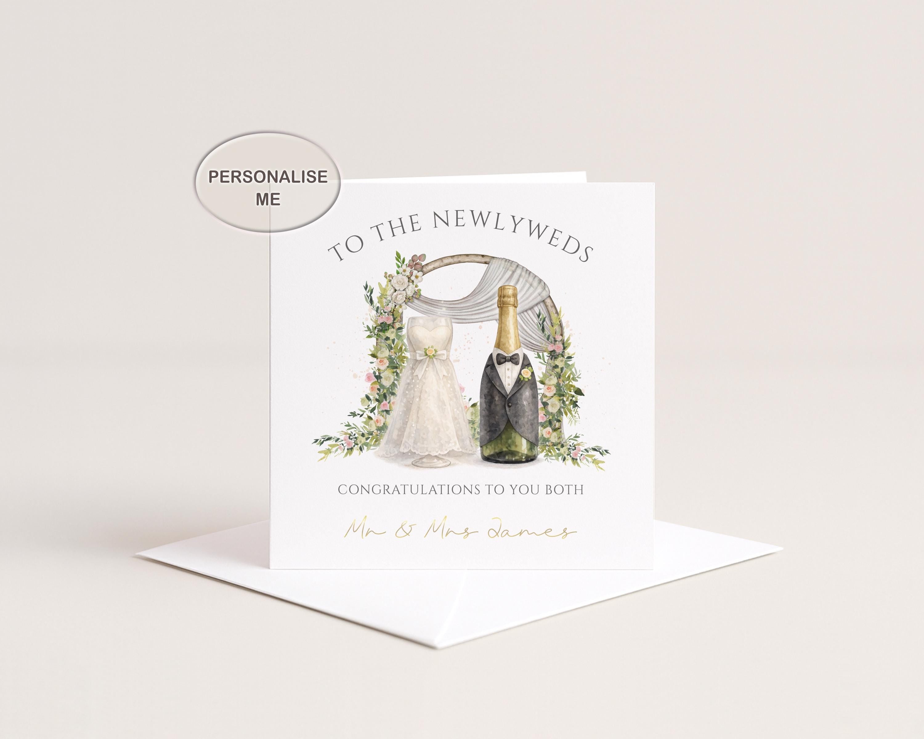 Personalised Wedding Card, Gold Foil Names, Champagne Bottle Congratulations Card