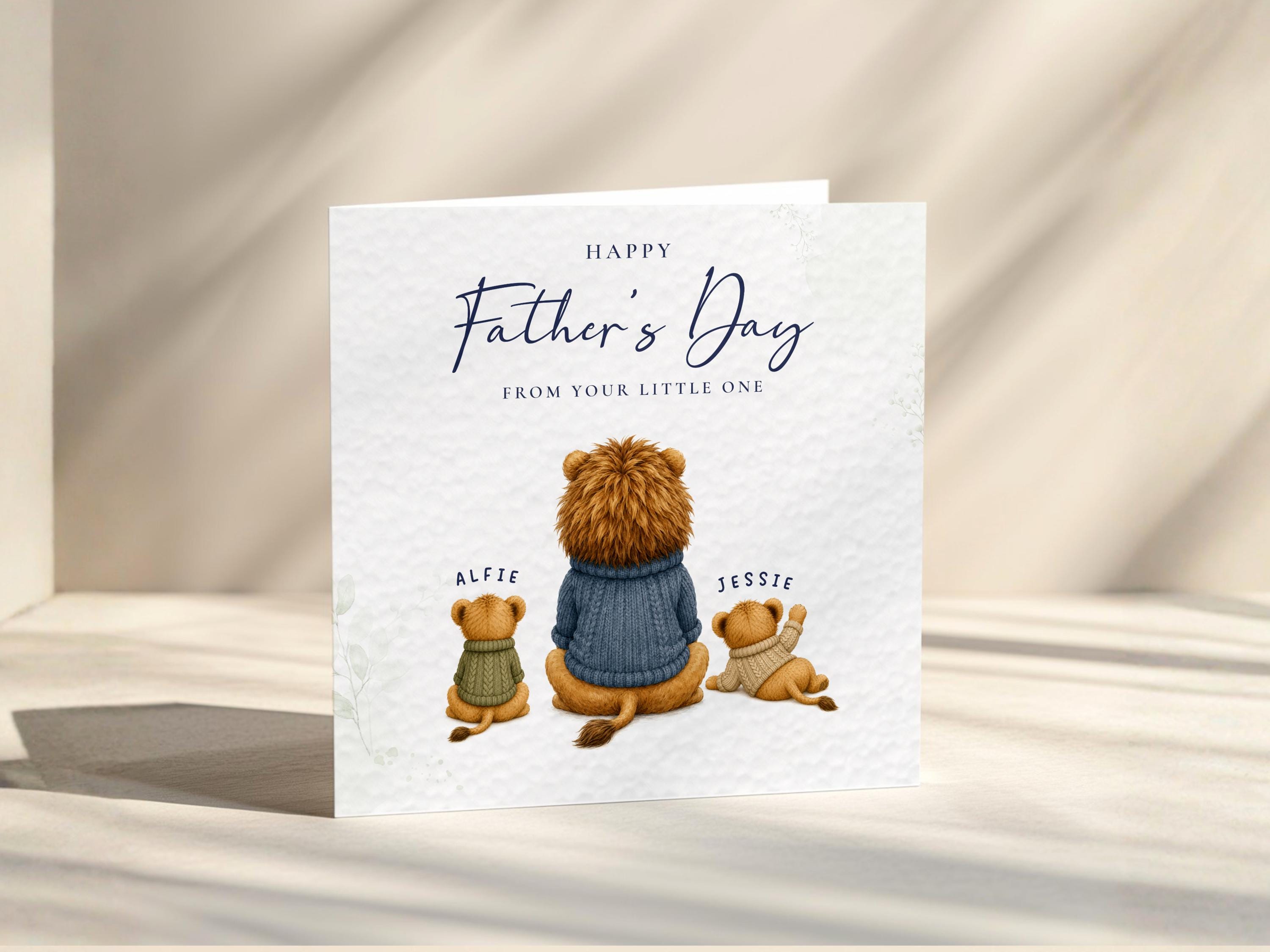 Personalised Father’s Day Card From Children With Lion Dad, Cubs And Kids Names