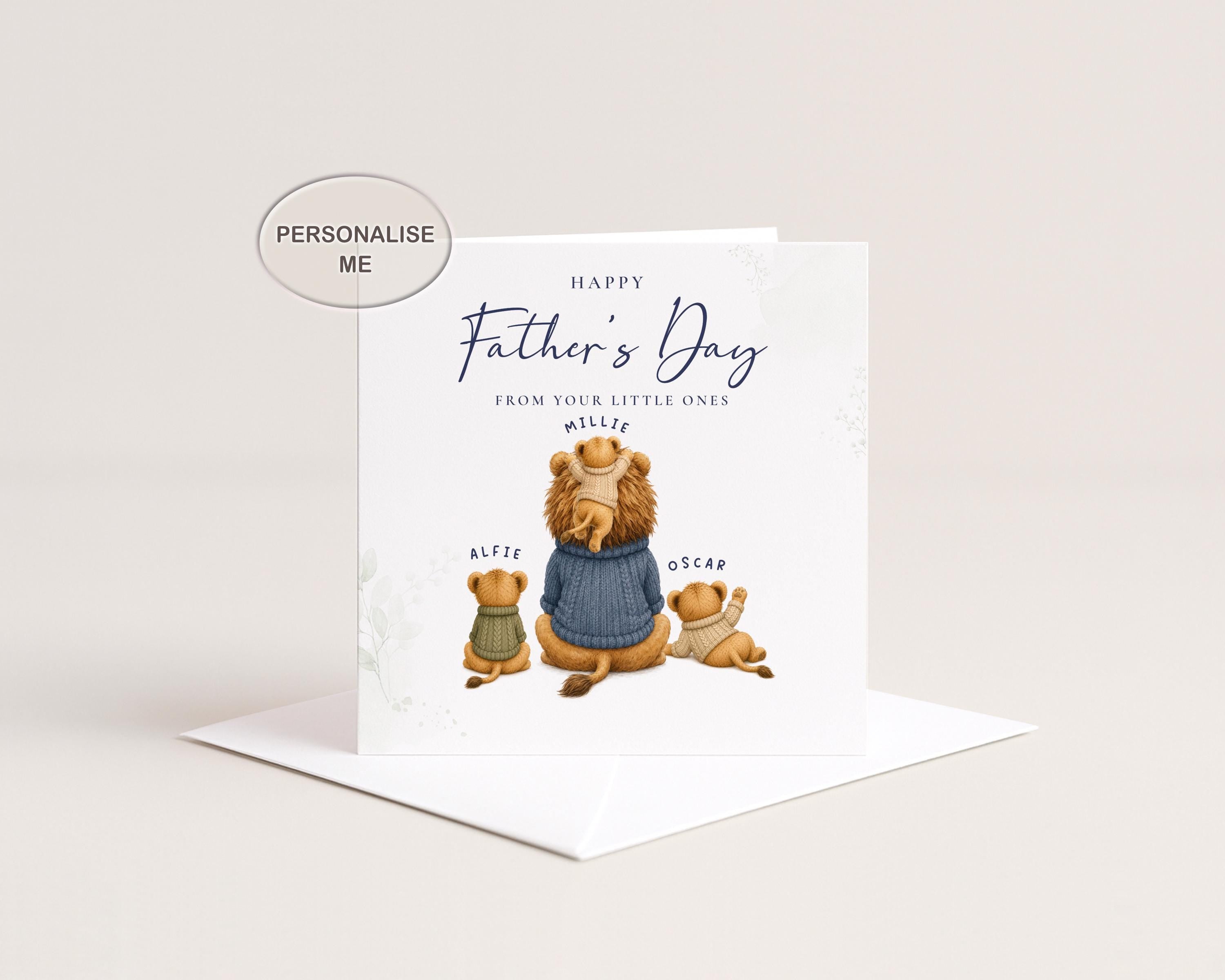 Personalised Father’s Day Card From Children With Lion Dad, Cubs And Kids Names