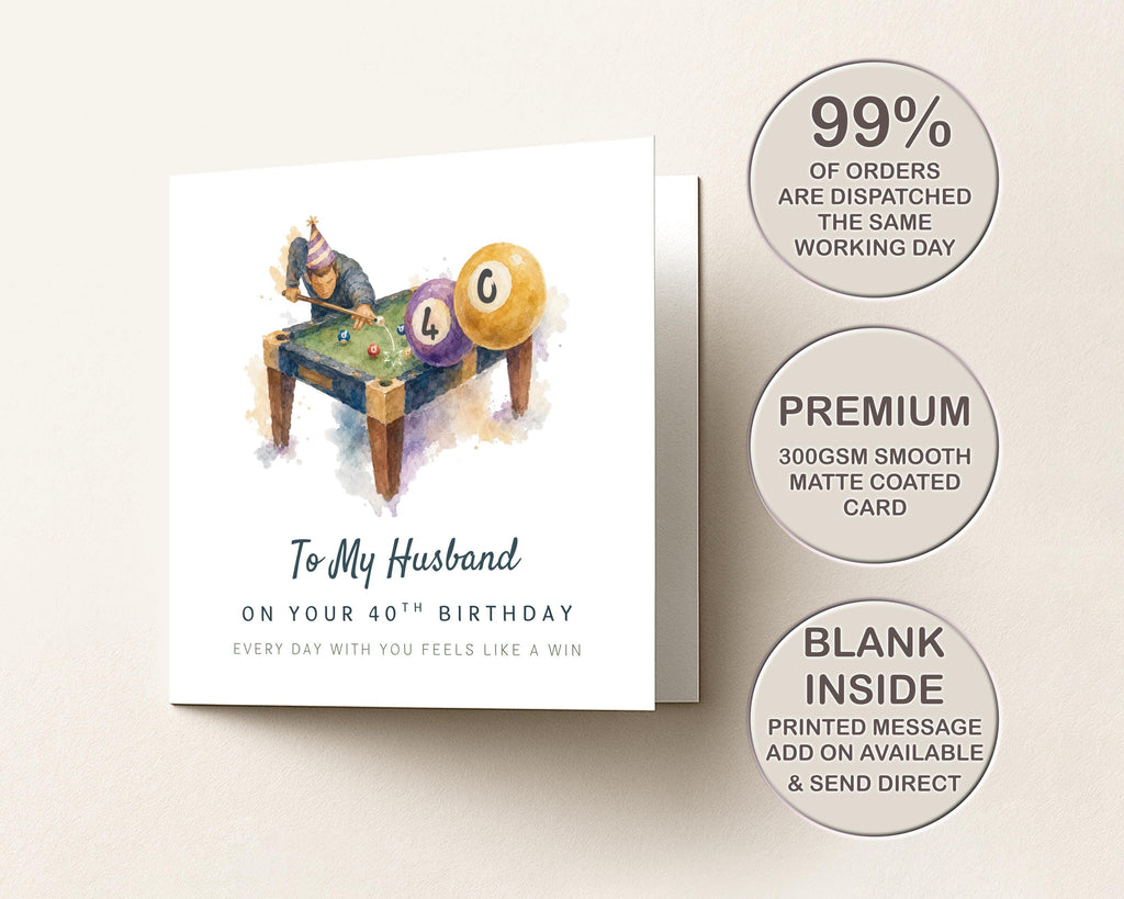 Birthday Card For Husband, Pool Theme 40th, 50th, 60th: Pool Lover From Wife