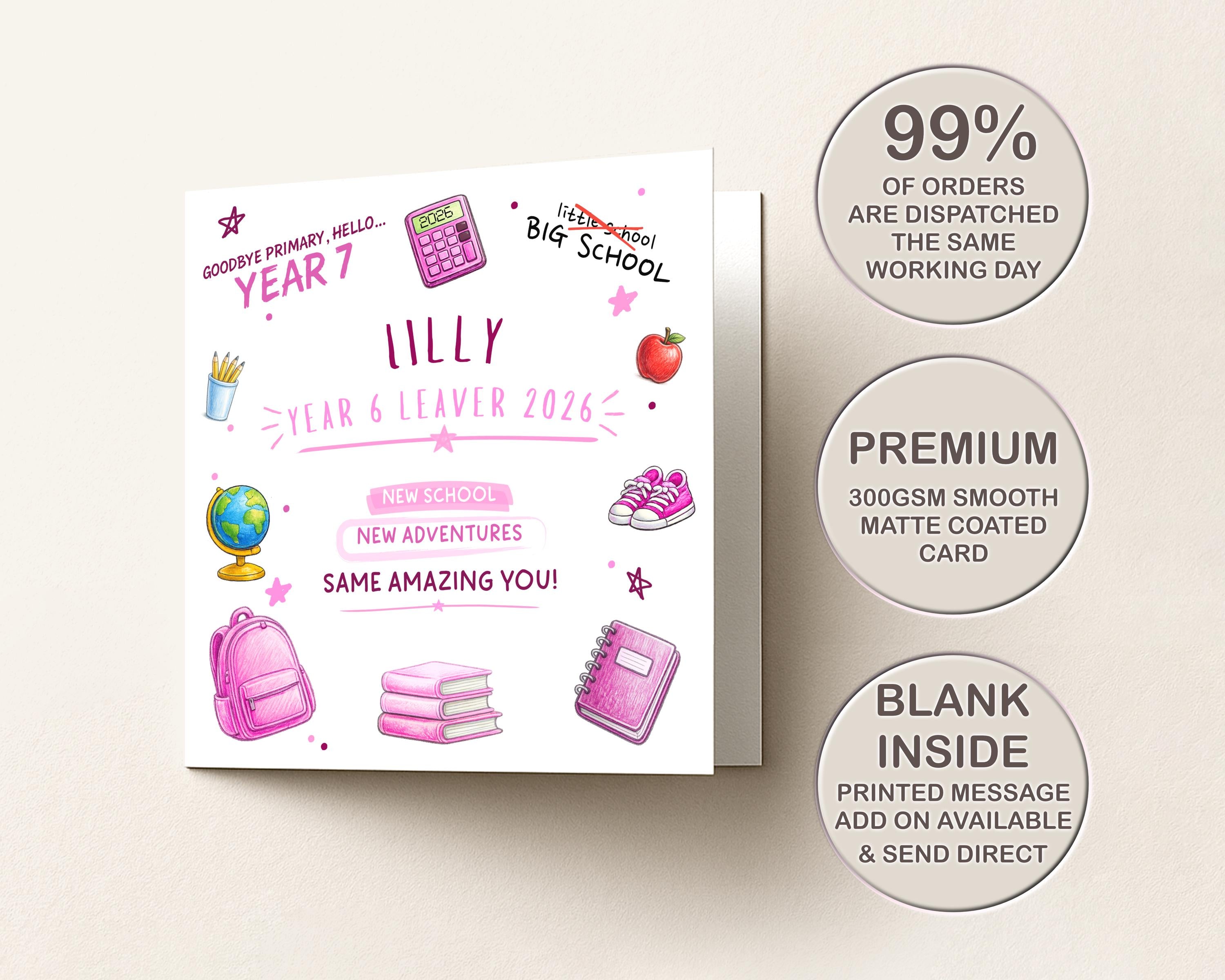 School Leaver Card Personalised Year 6 Primary School 2026 For Boy Or Girl