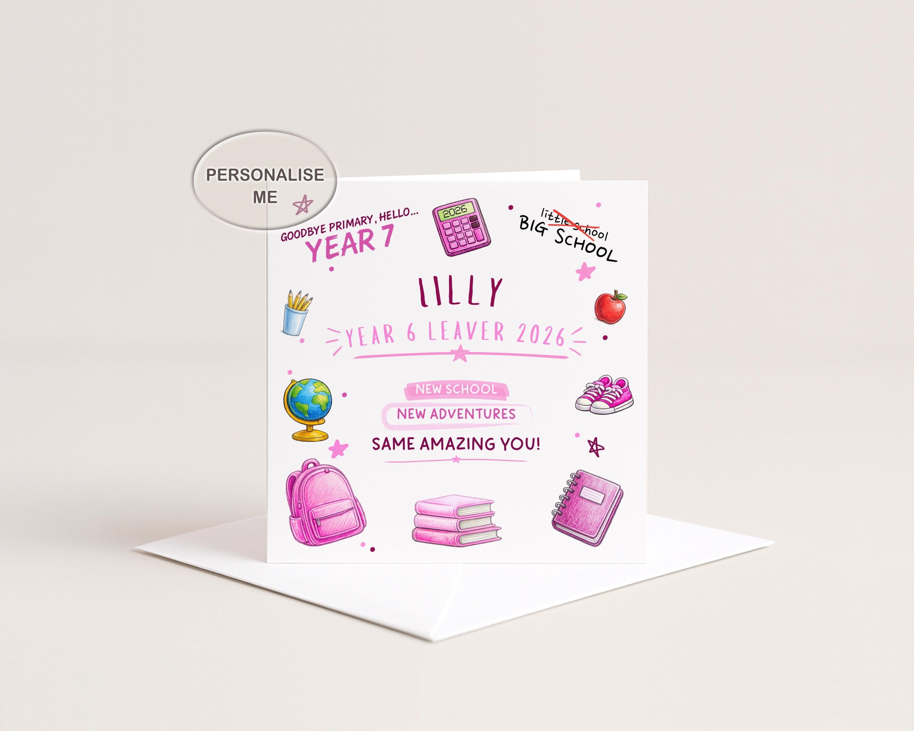 School Leaver Card Personalised Year 6 Primary School 2026 For Boy Or Girl