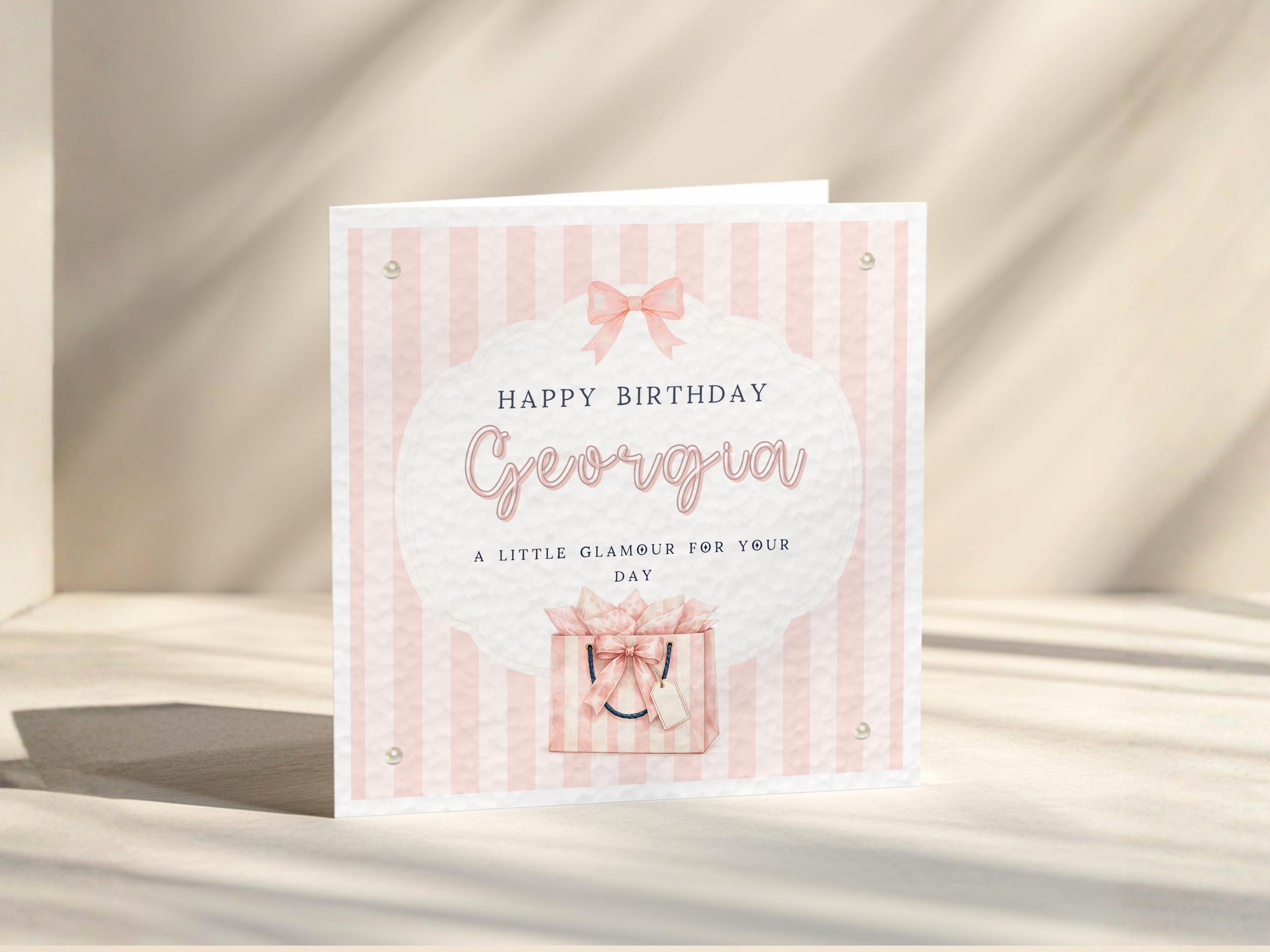 Personalised Birthday Card for Daughter, Granddaughter, Niece, Sister, Friend – Pearl Embellished Gift Bag Design