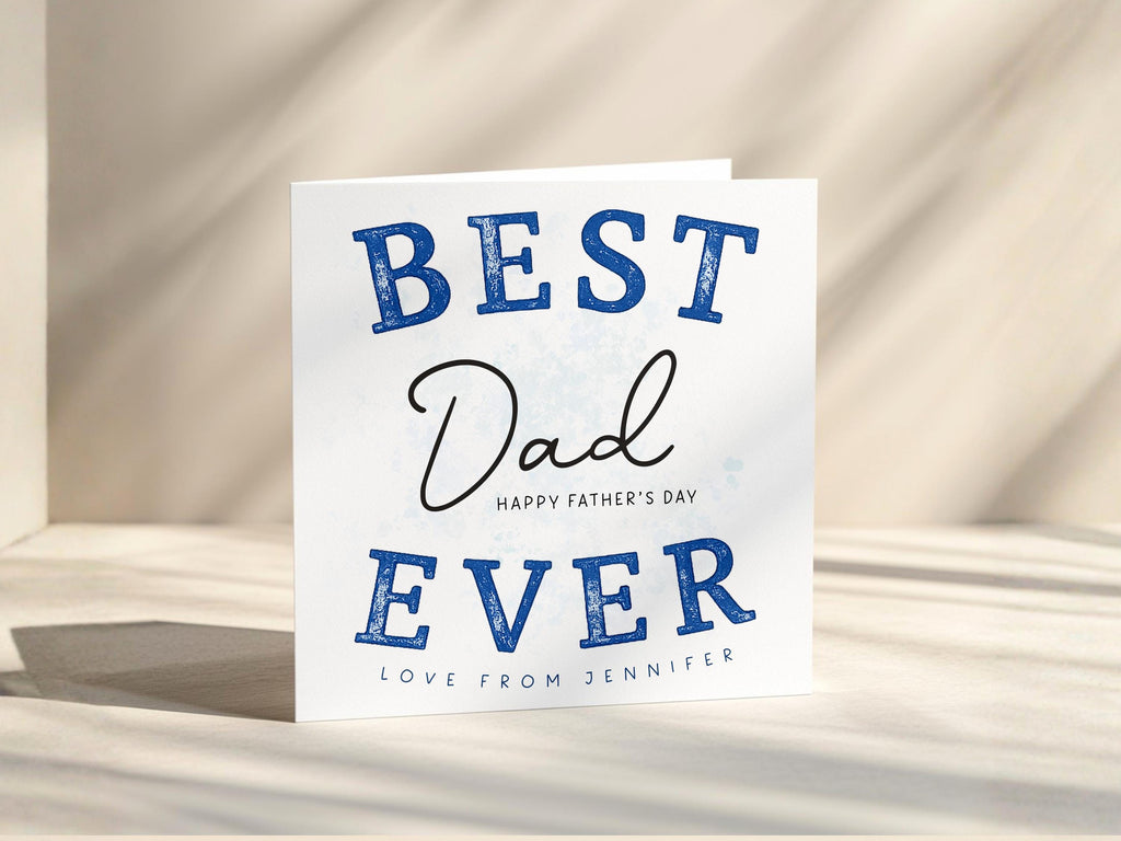 Personalised Father's Day Card For Dad From Adult Daughter Or Son, Blue Style Typography