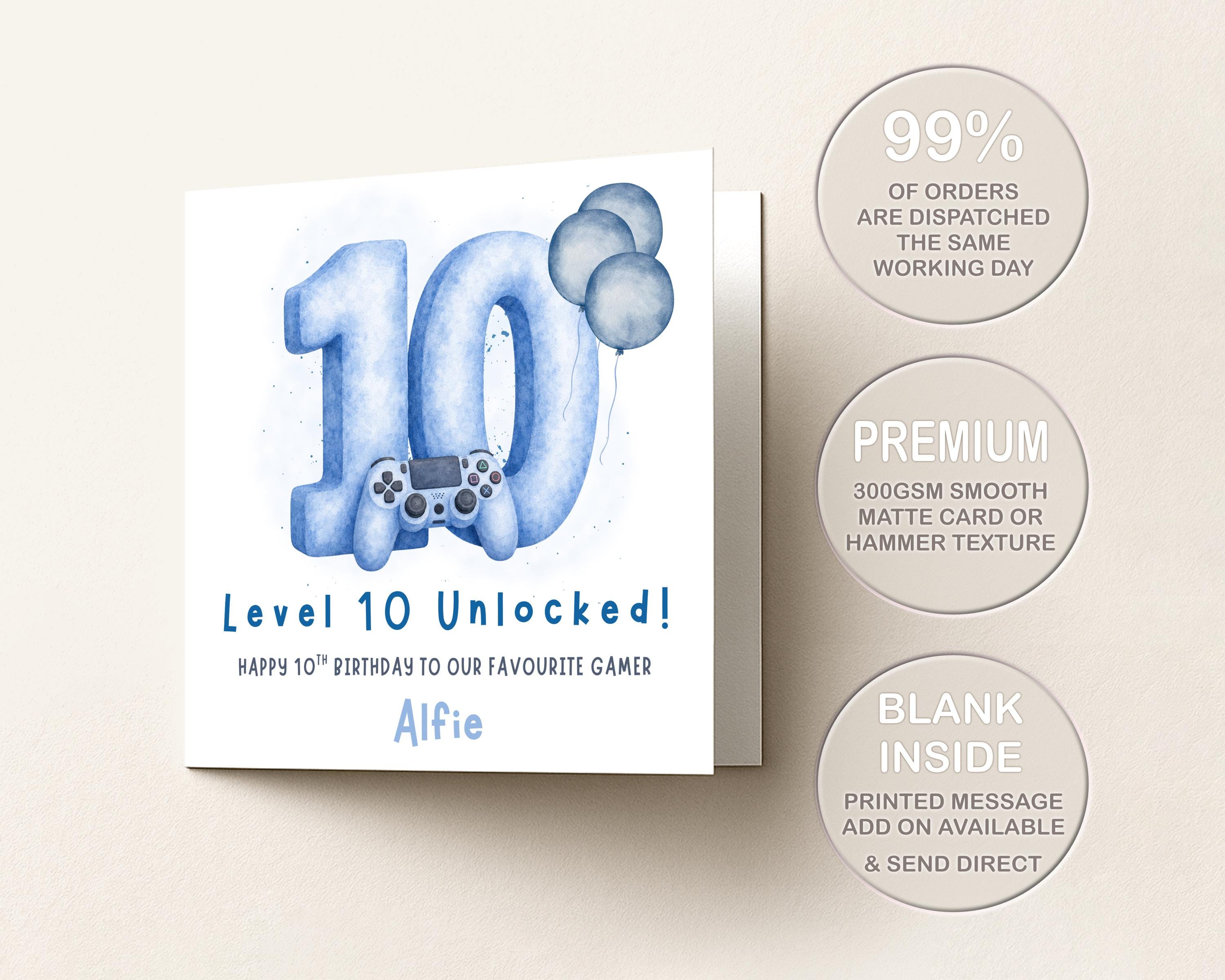 10th Birthday Card For Boy, Personalised Son, Grandson, Nephew Birthday: Blue Gaming Controller