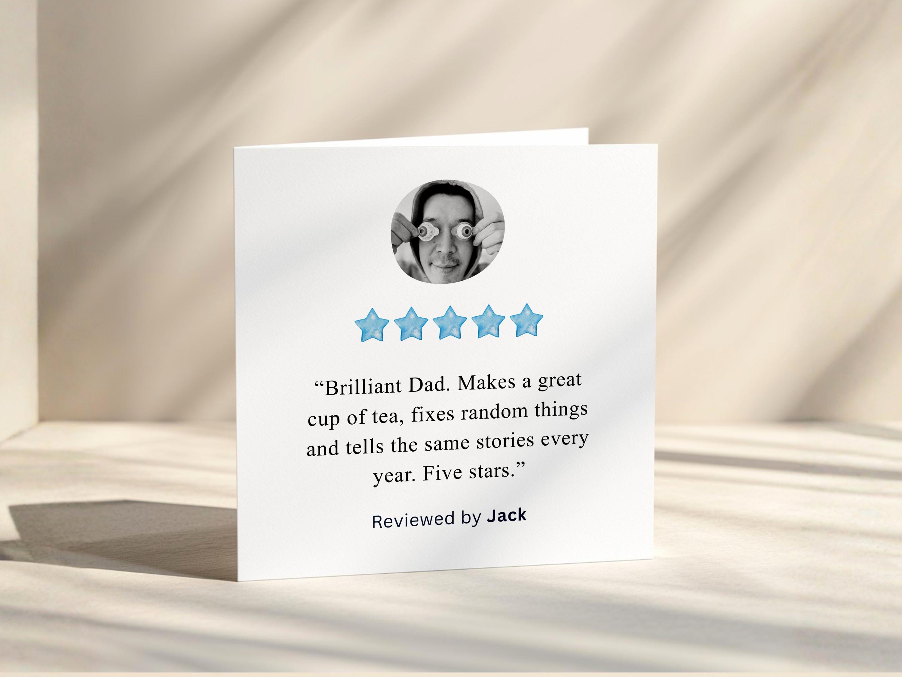 Personalised Father’s Day Photo Card for Dad, Five Star Review From Son or Daughter