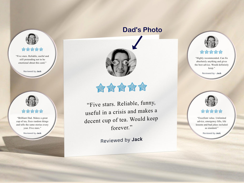 Personalised Father’s Day Photo Card for Dad, Five Star Review From Son or Daughter