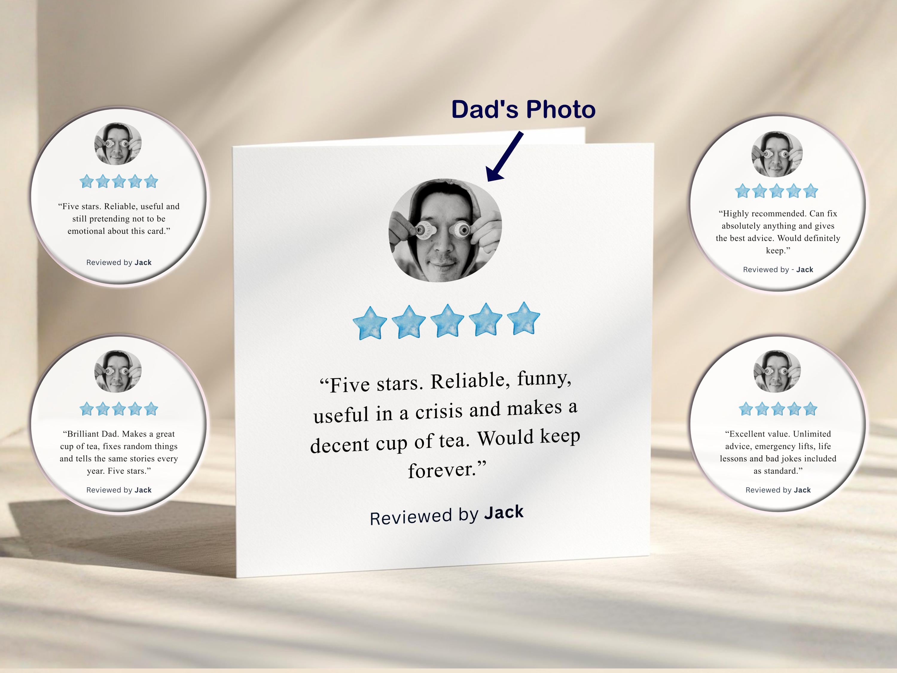 Personalised Father’s Day Photo Card for Dad, Five Star Review From Son or Daughter