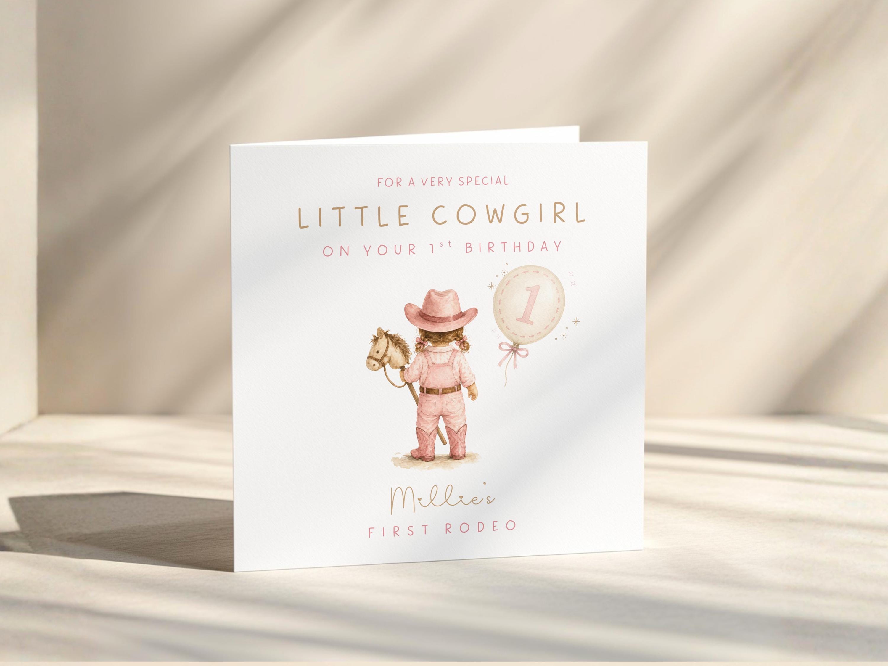 1st Birthday Card Personalised First Rodeo For Baby Girl: Daughter, Granddaughter One Year