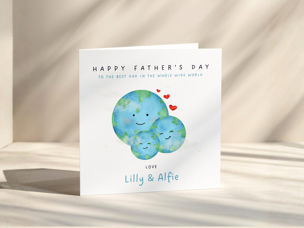 Personalised Father's Day Card, Daddy Whole Wide World Design, From Children
