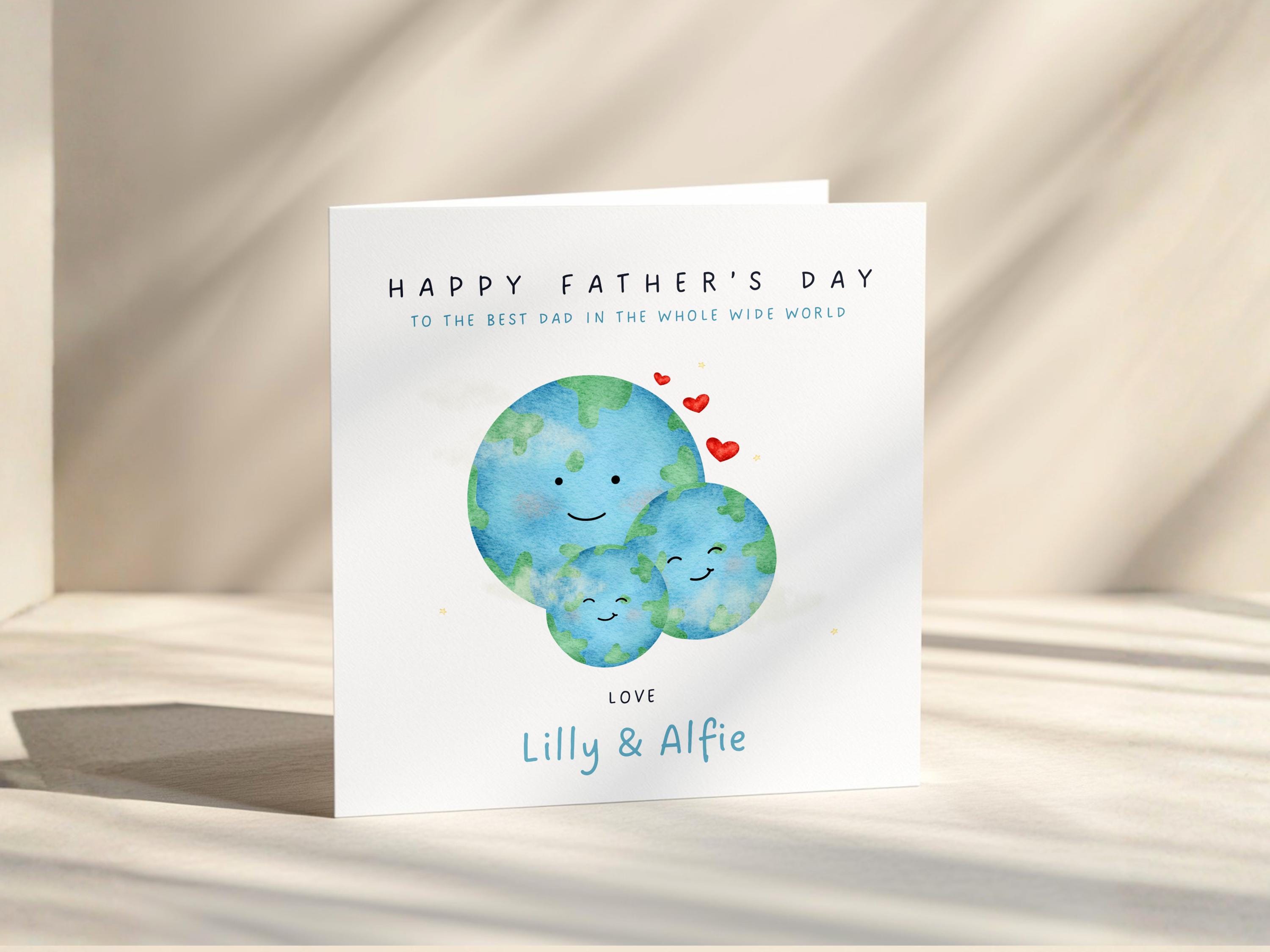 Personalised Father's Day Card, Daddy Whole Wide World Design, From Children