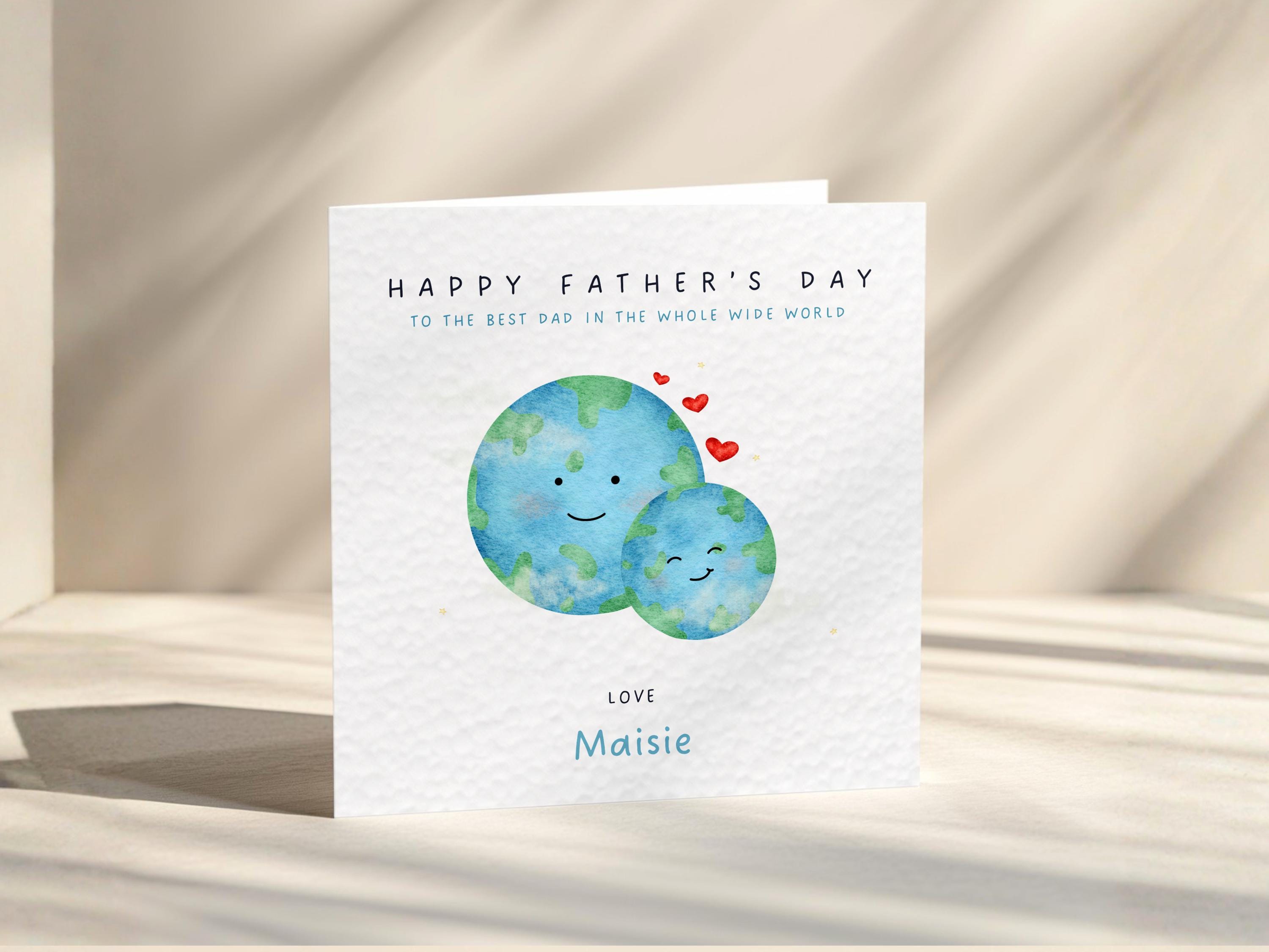 Personalised Father's Day Card, Daddy Whole Wide World Design, From Children
