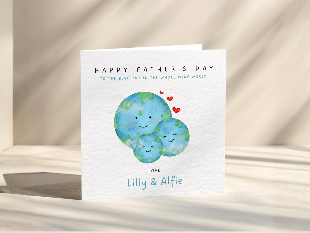 Personalised Father's Day Card, Daddy Whole Wide World Design, From Children