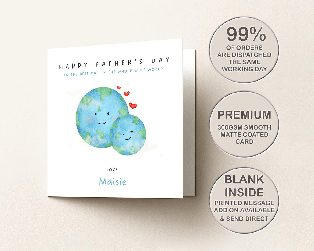 Personalised Father's Day Card, Daddy Whole Wide World Design, From Children
