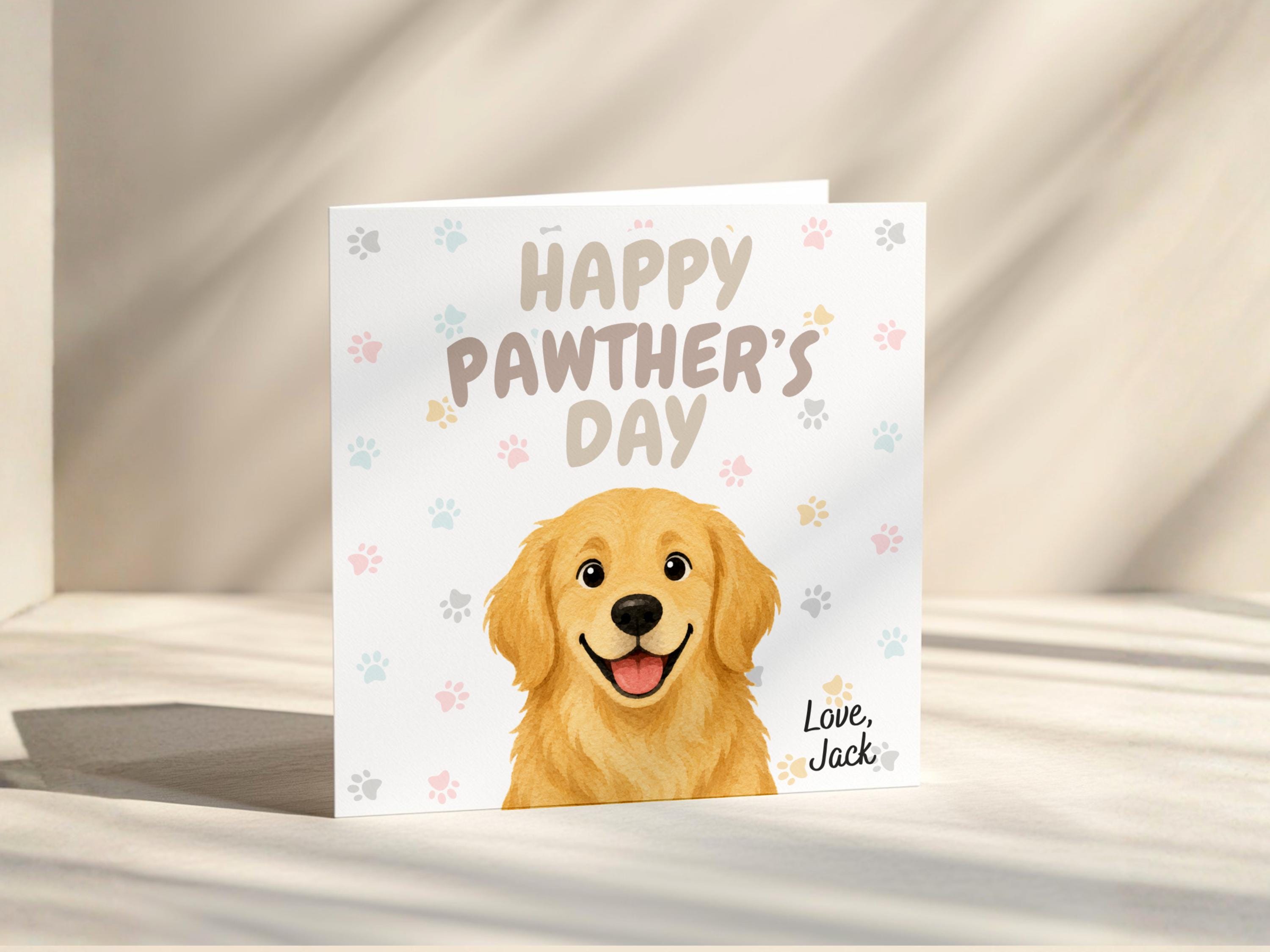 Personalised Pawther's Day Card for Dog Dad, Custom Name Card