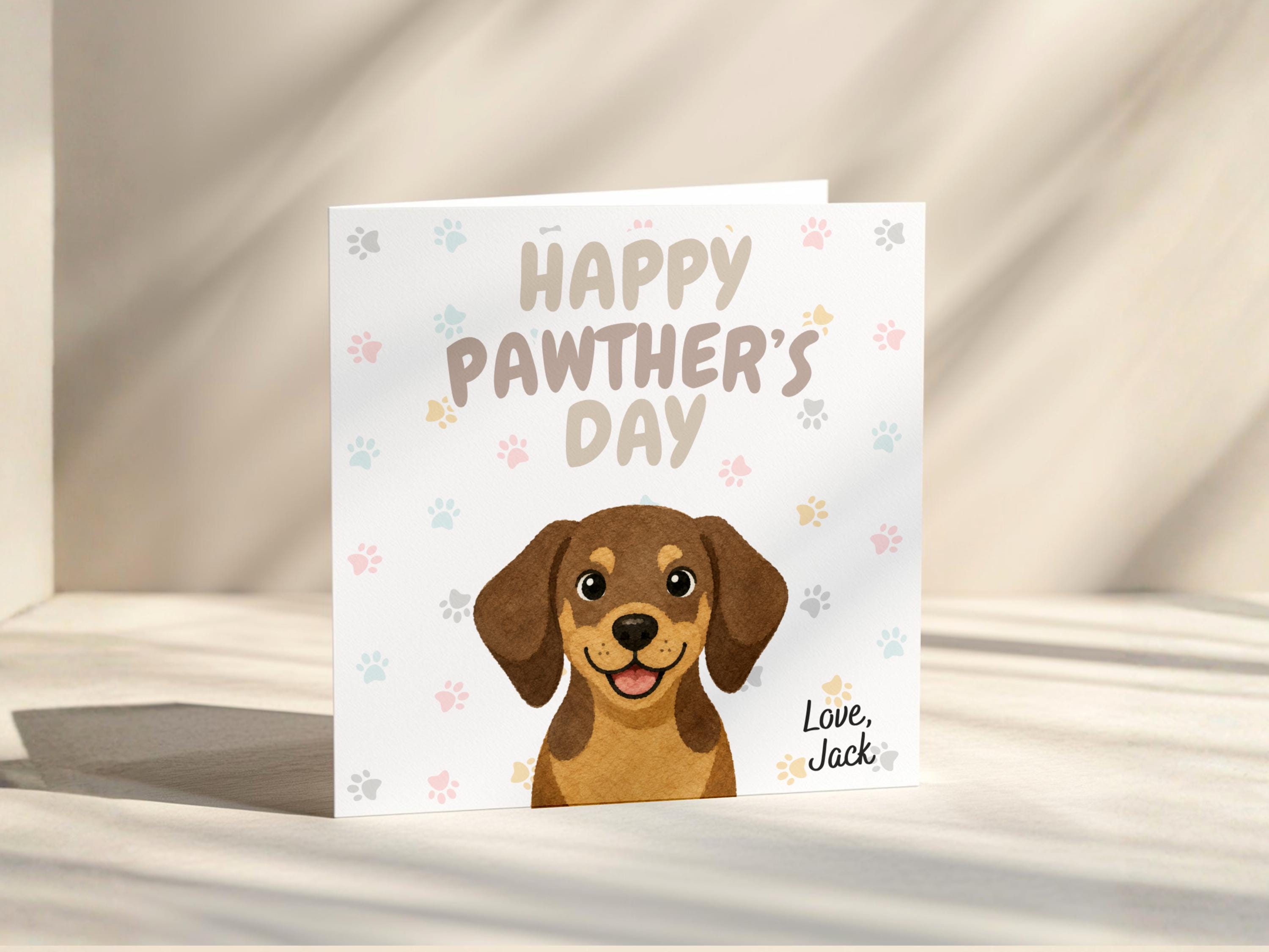 Personalised Pawther's Day Card for Dog Dad, Custom Name Card