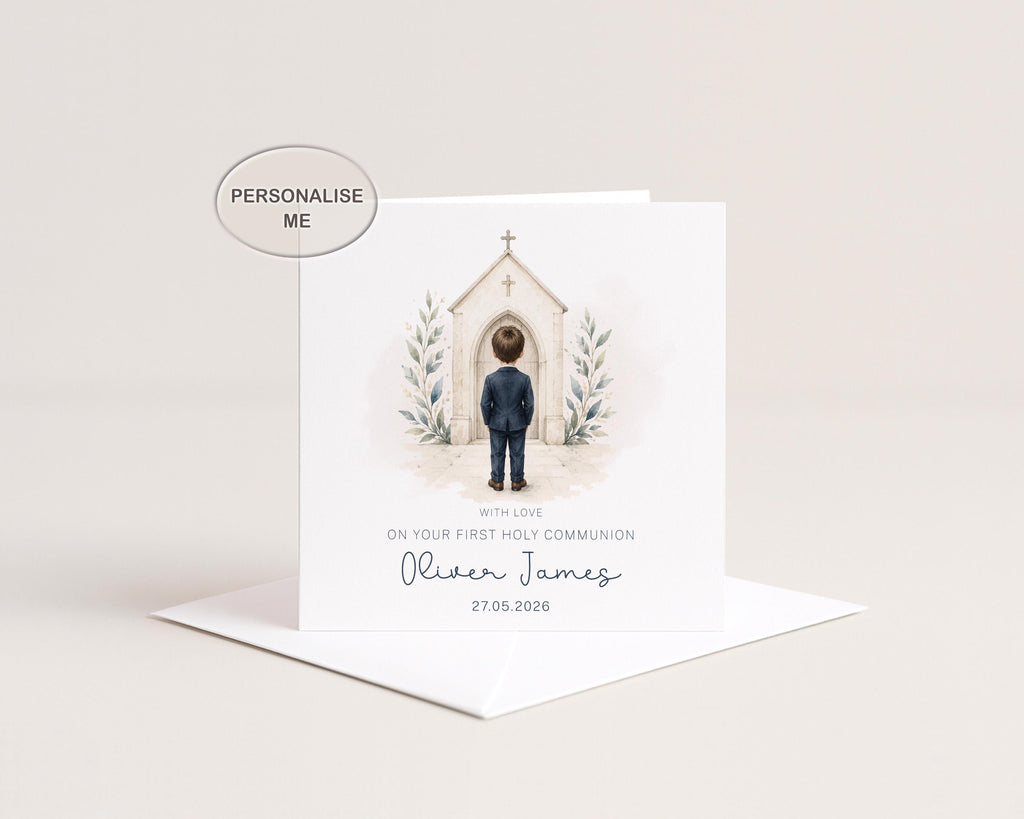 First Holy Communion Card Personalised For Boy Son Grandson Godson Nephew Name Date