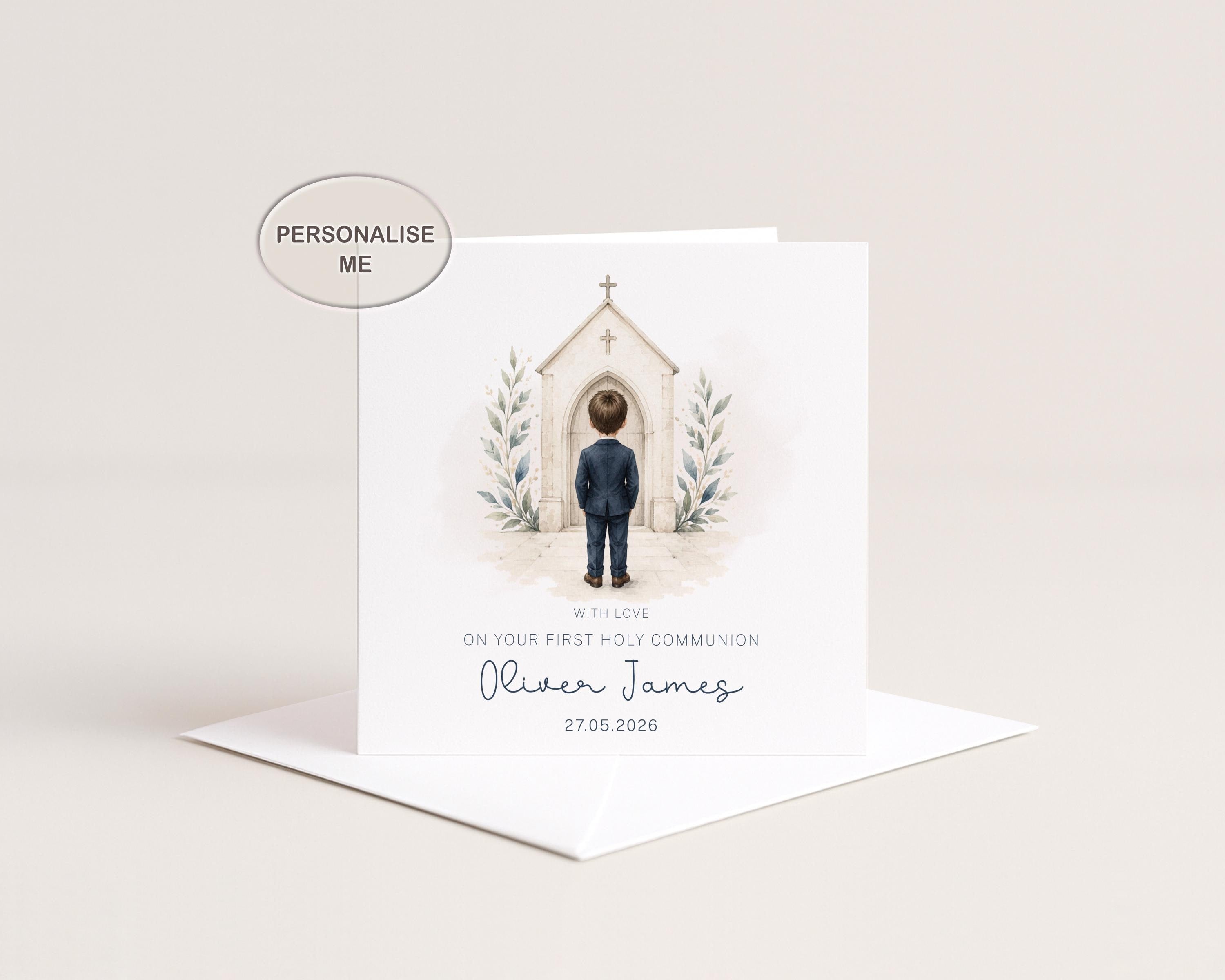First Holy Communion Card Personalised For Boy Son Grandson Godson Nephew Name Date