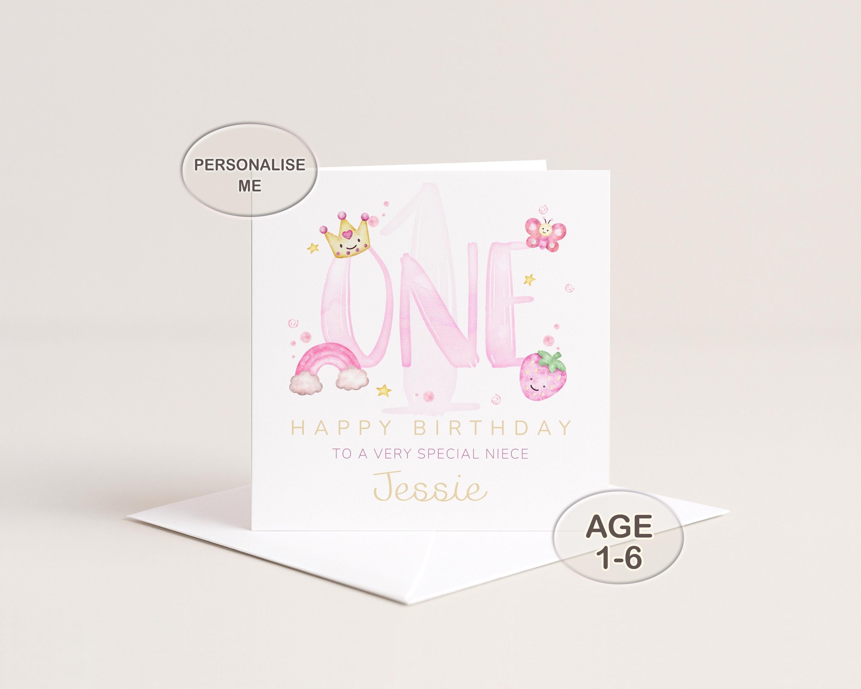 Personalised Birthday Card for Girl, Custom Name and Age, Daughter, Granddaughter, Niece or Goddaughter