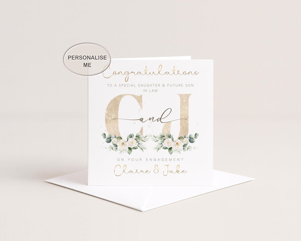 Personalised Engagement Card for Couple, Gold Foil Names, Congratulations