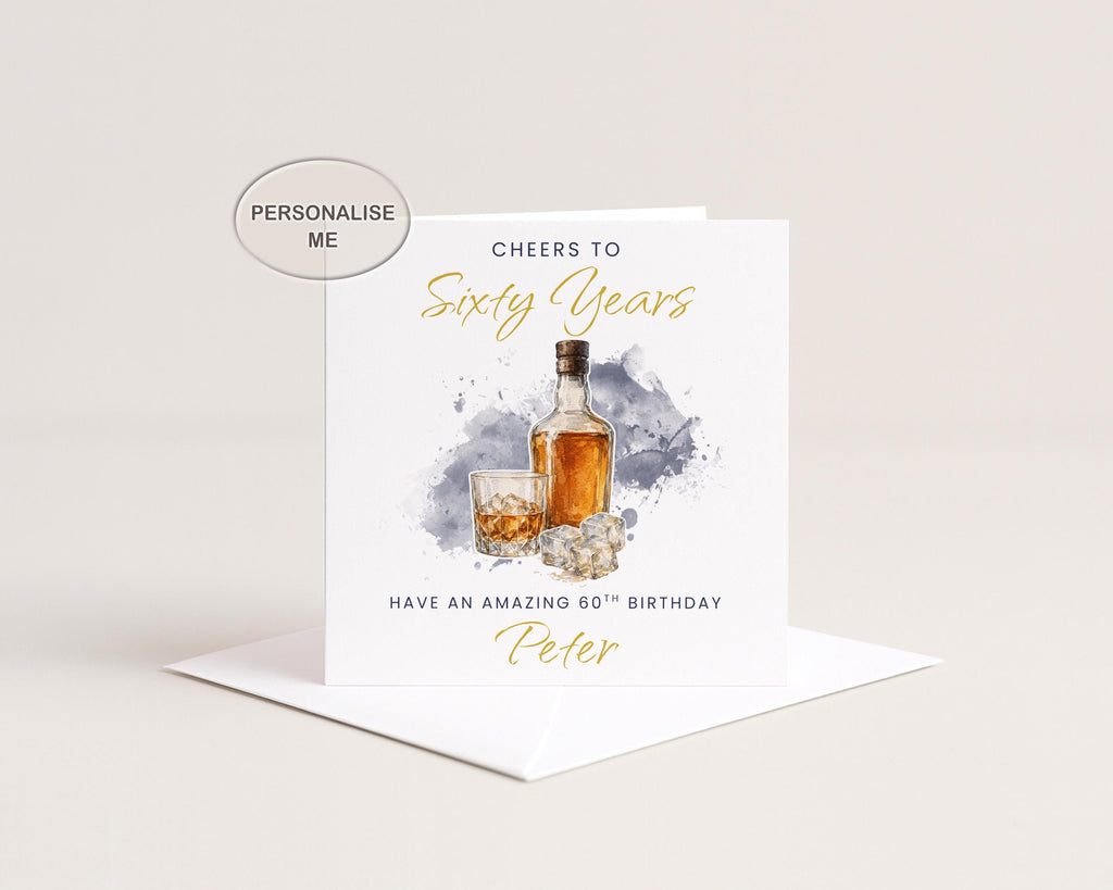 Birthday Card For Him Whiskey Lover, Personalised Custom Age with Custom Name