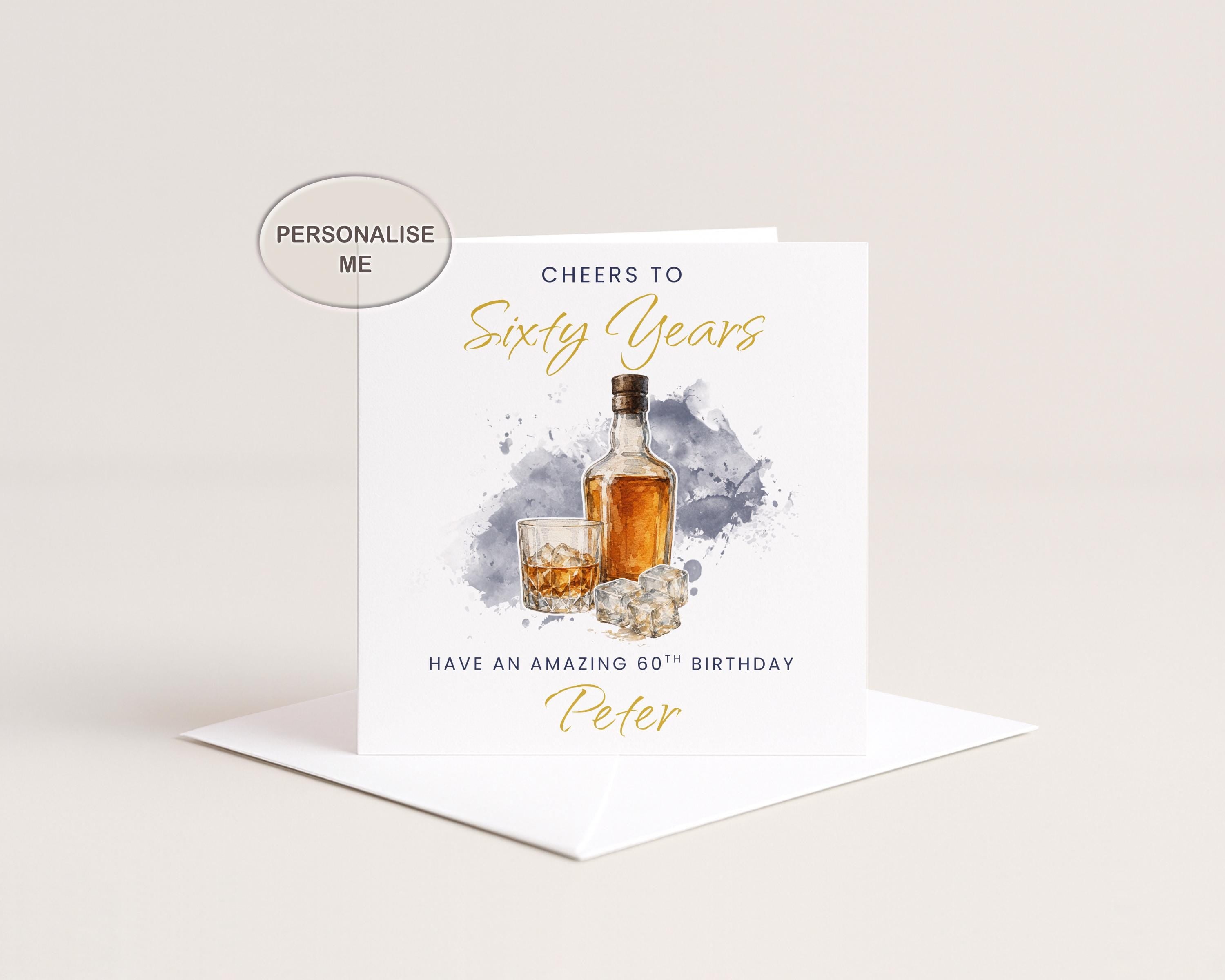 Birthday Card For Him Whiskey Lover, Personalised Custom Age with Custom Name
